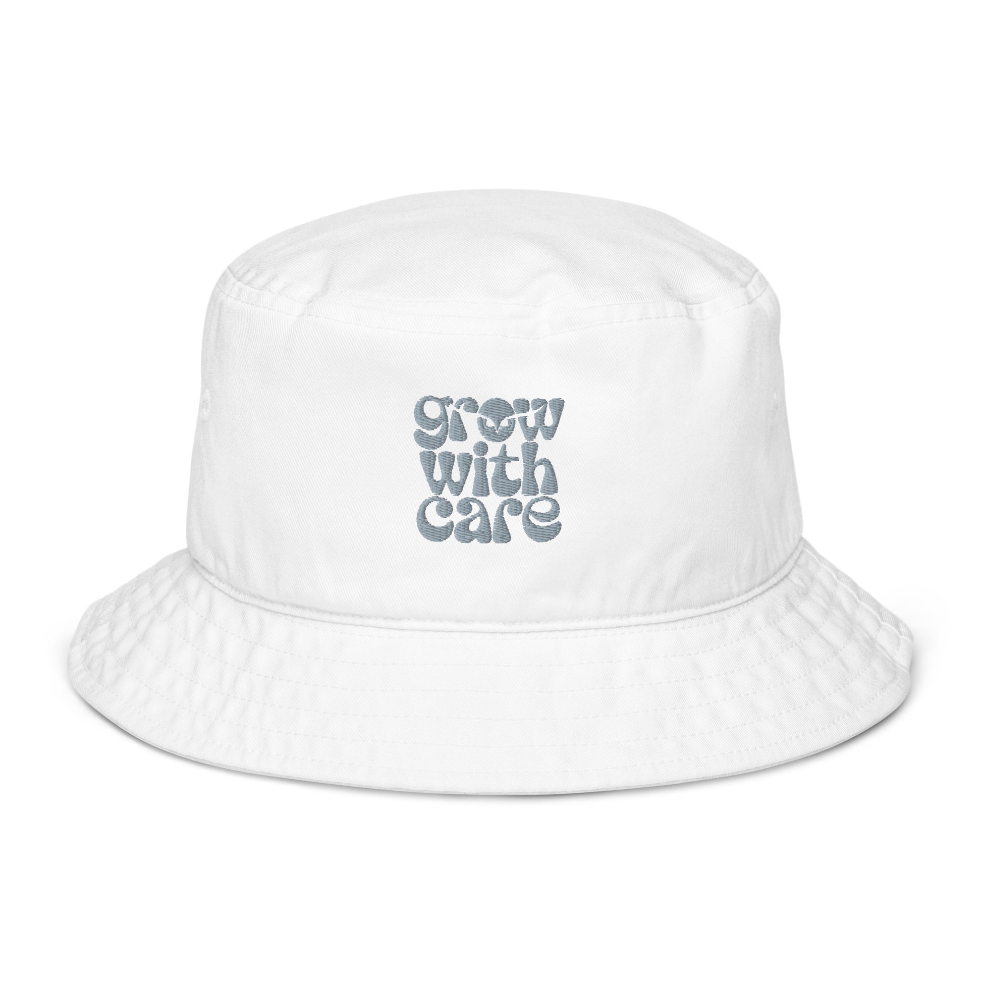 Eco-Friendly Owl Embroidered Organic Bucket Hat "Grow With Care" Bio White Dudeily