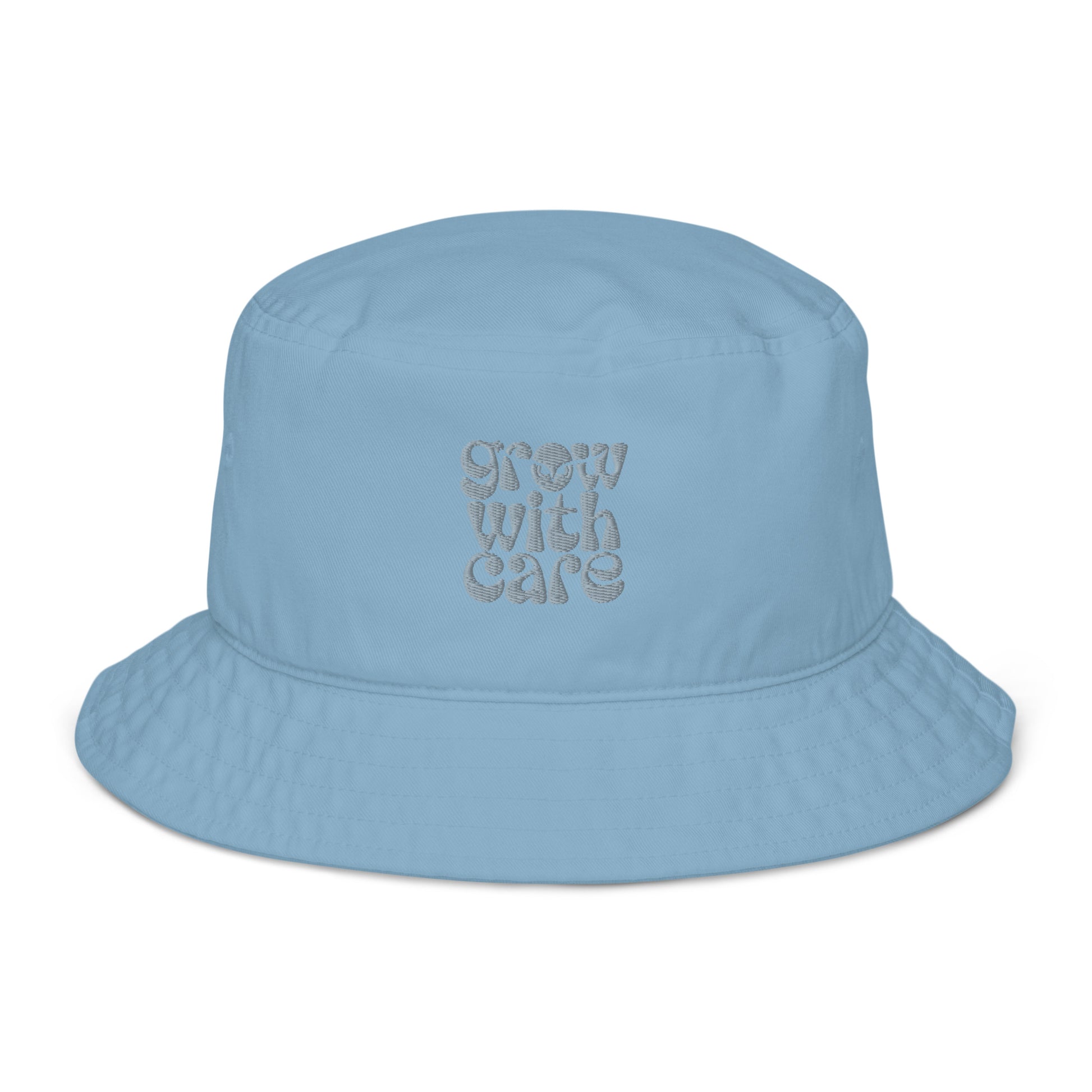 Eco-Friendly Owl Embroidered Organic Bucket Hat "Grow With Care" Slate Blue Dudeily