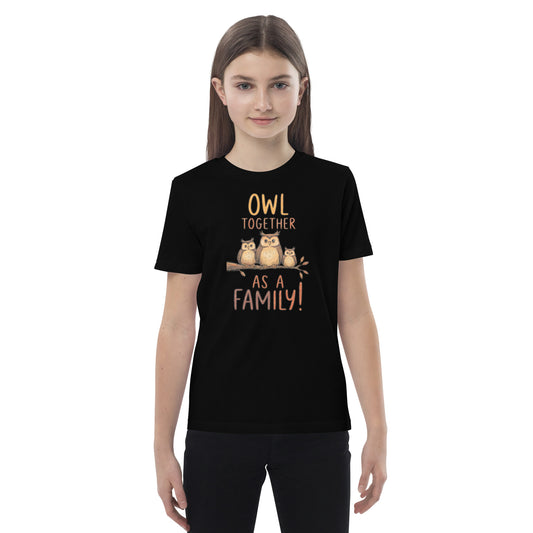 Organic Cotton Kids T-Shirt – OwlCub Sustainable Fashion Tee for Fun Family Days Black Dudeily