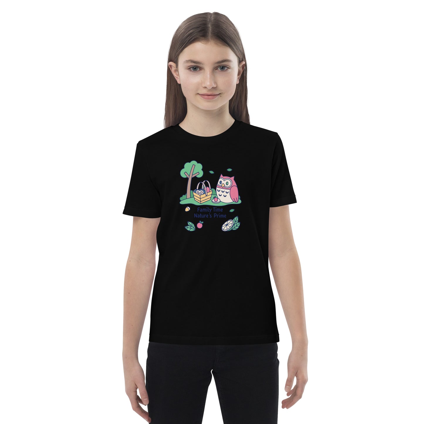 Organic Cotton Kids T-Shirt – OwlBuddy Sustainable Fashion Tee for Family Day Fun Black Dudeily