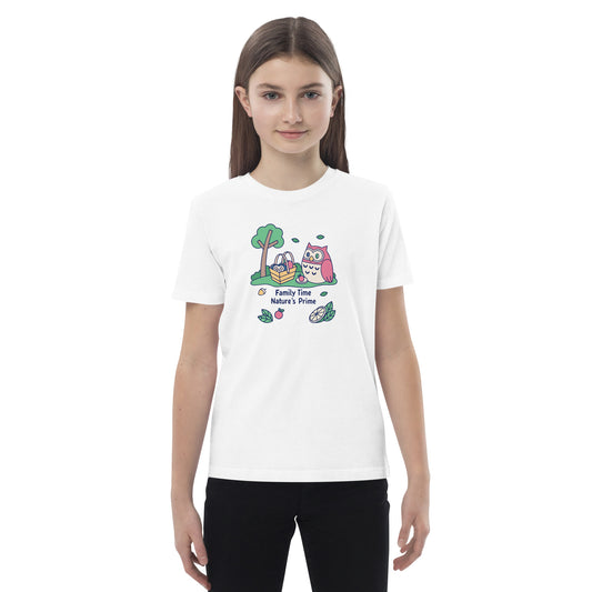 Organic Cotton Kids T-Shirt – OwlBuddy Sustainable Fashion Tee for Family Day Fun White Dudeily
