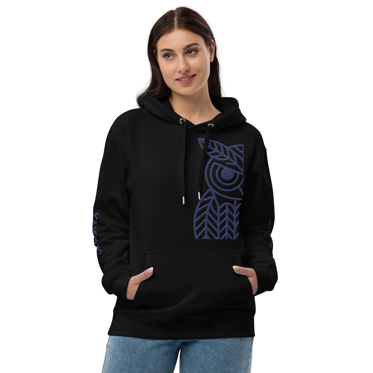 Owl Embroidered Premium Eco Hoodie – "Ethics in Every Feather" Sustainable Fashion Black Dudeily
