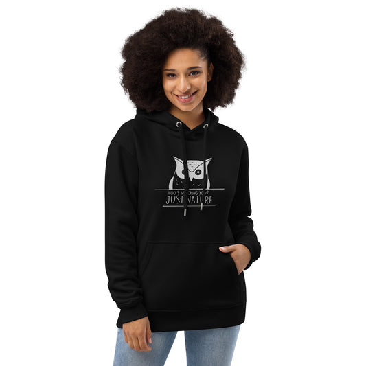 Premium Eco Hoodie: 'Hoo's Watching You? Just Nature' in Fall | Sustainable Owl Fashion USA Black Dudeily