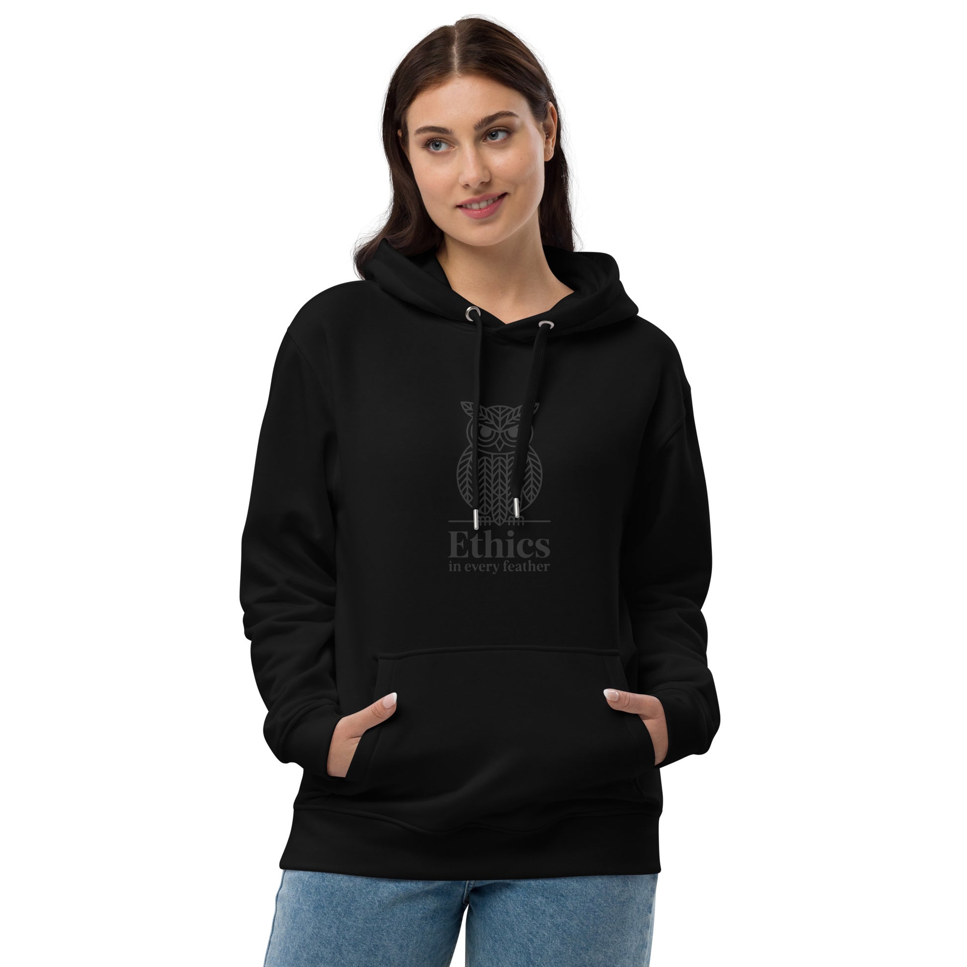 Premium Eco Hoodie: 'Ethics in Every Feather' | Sustainable Owl Fashion USA Black Dudeily