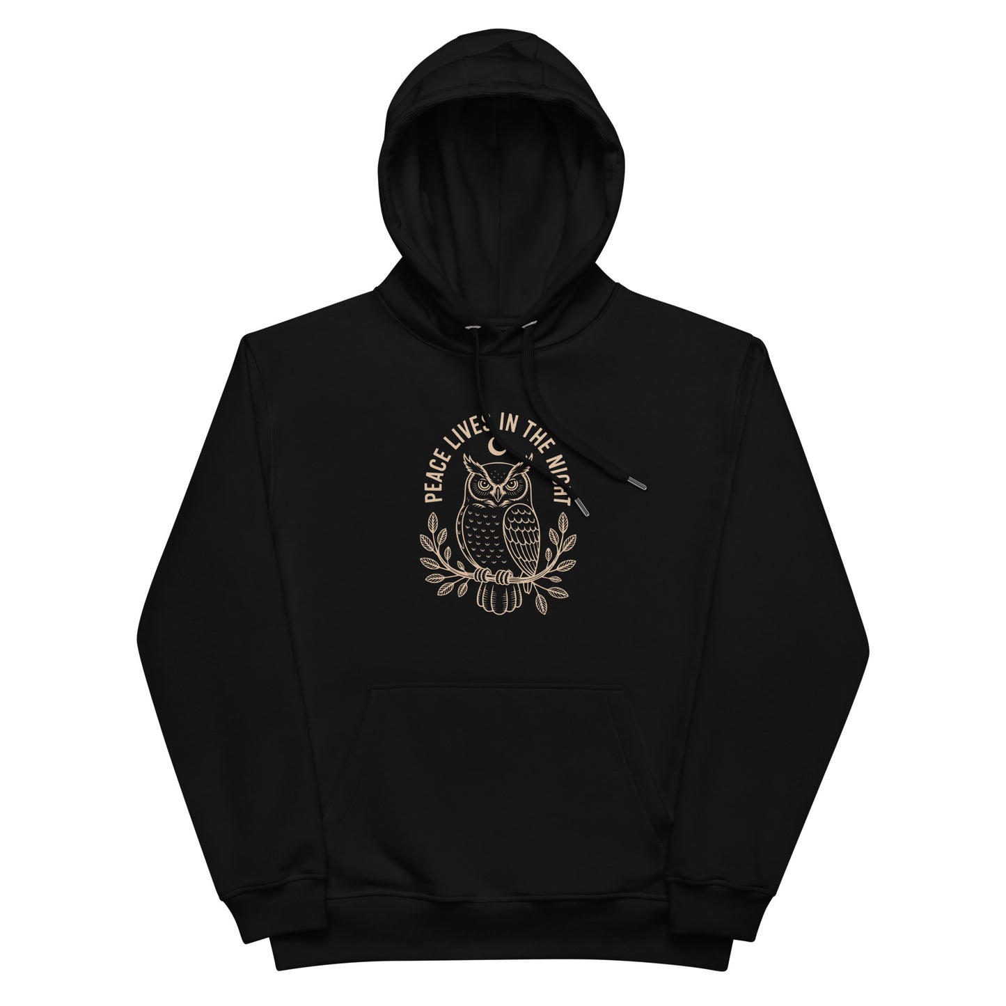 Premium Eco Hoodie: 'Peace in the Night' in Fall | Sustainable Owl Fashion USA Dudeily