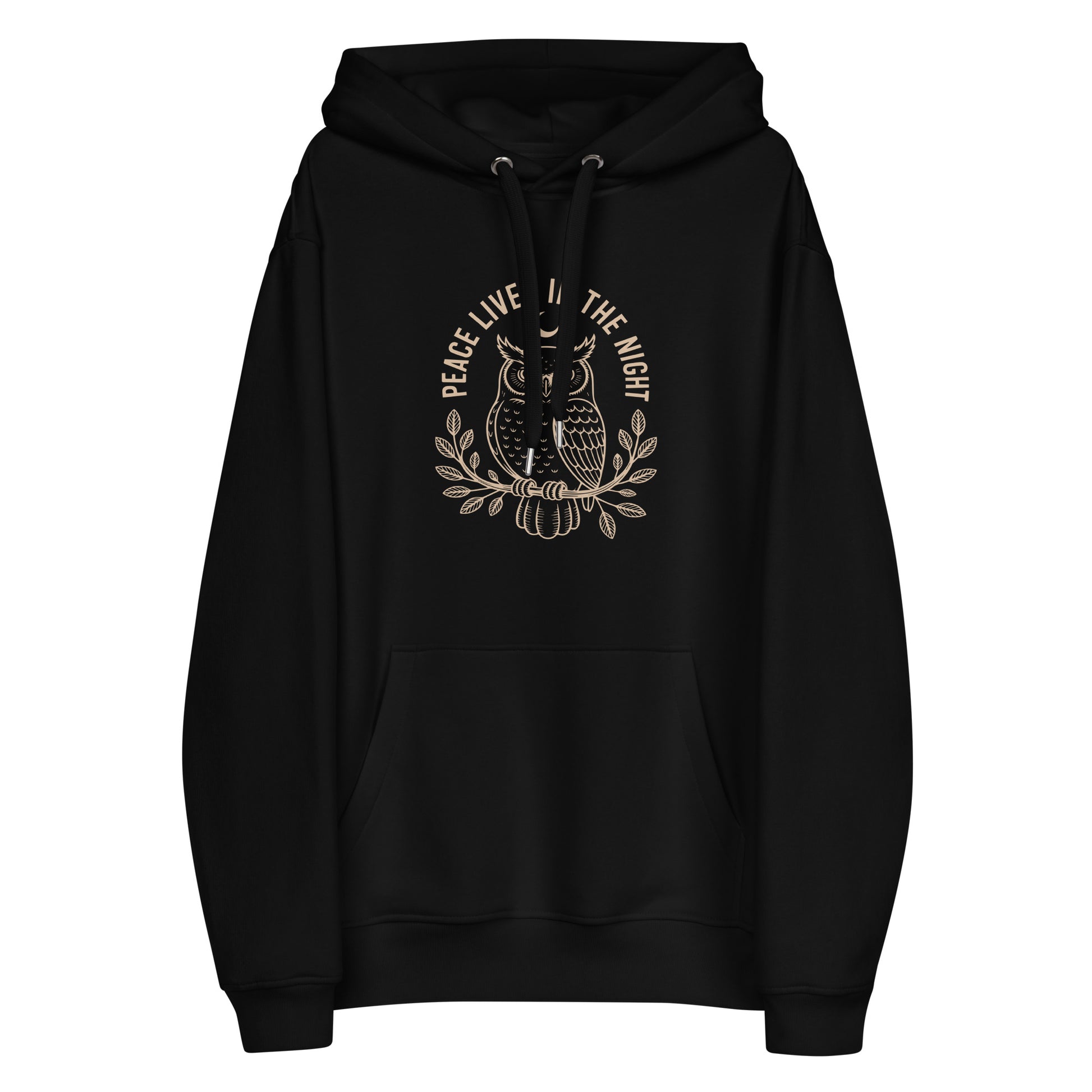 Premium Eco Hoodie: 'Peace in the Night' in Fall | Sustainable Owl Fashion USA Dudeily