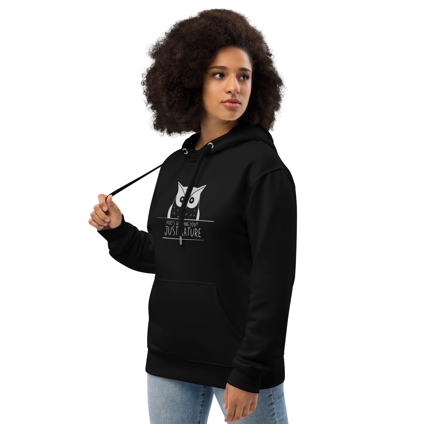 Premium Eco Hoodie: 'Hoo's Watching You? Just Nature' in Fall | Sustainable Owl Fashion USA Dudeily