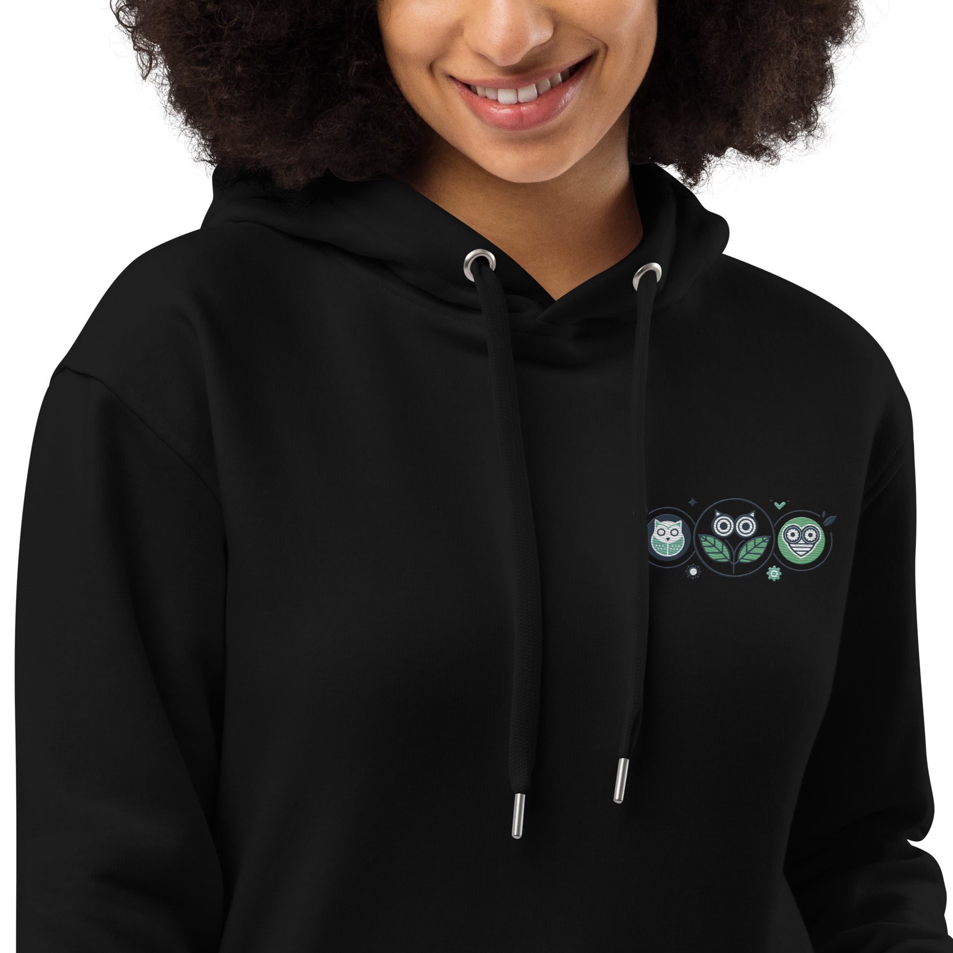 Premium Eco Hoodie: Nature’s Union | Owl Embroidered Sustainable Fashion Dudeily