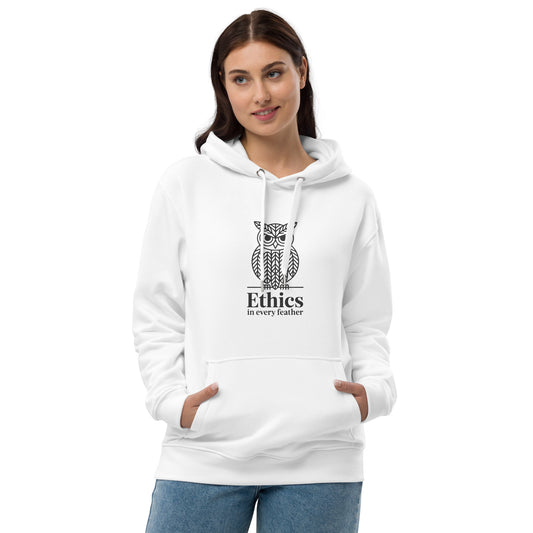 Premium Eco Hoodie: 'Ethics in Every Feather' | Sustainable Owl Fashion USA White Dudeily