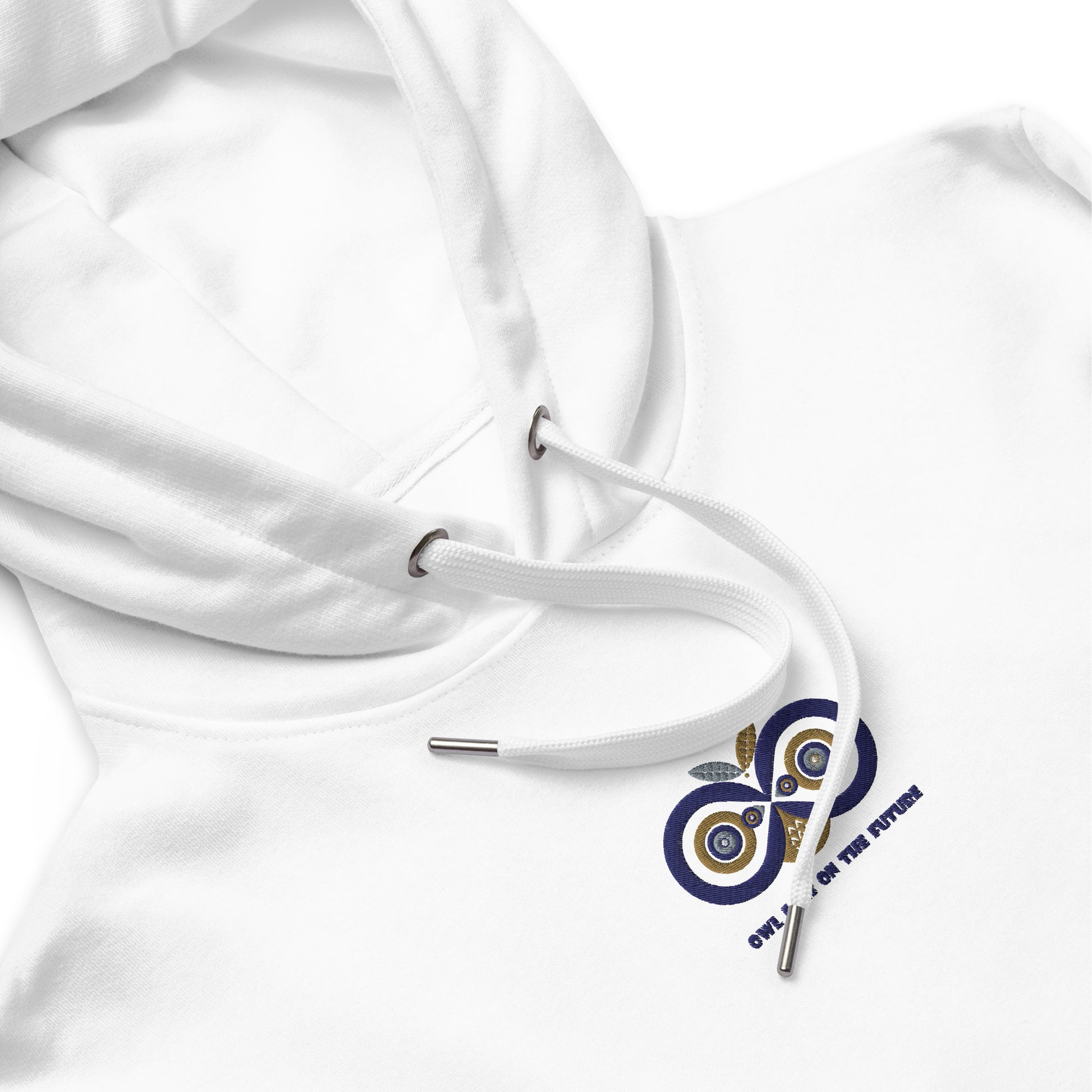 Premium Eco Hoodie: Owl Eyes on the Future | Owl Embroidered Sustainable Fashion Dudeily