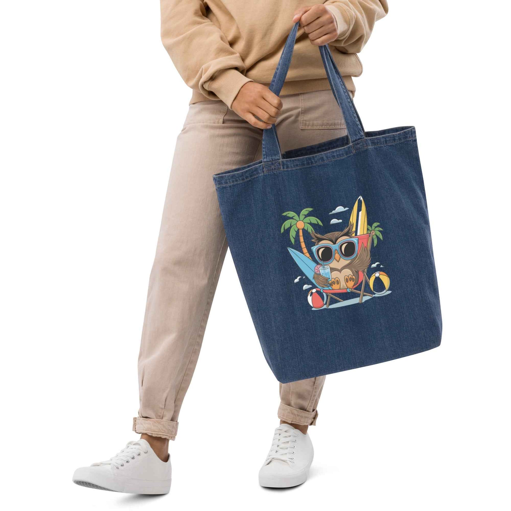 Owl Organic Denim Tote Bags - Sustainable Organic Denim Tote Bags for Everyday Durability Dudeily