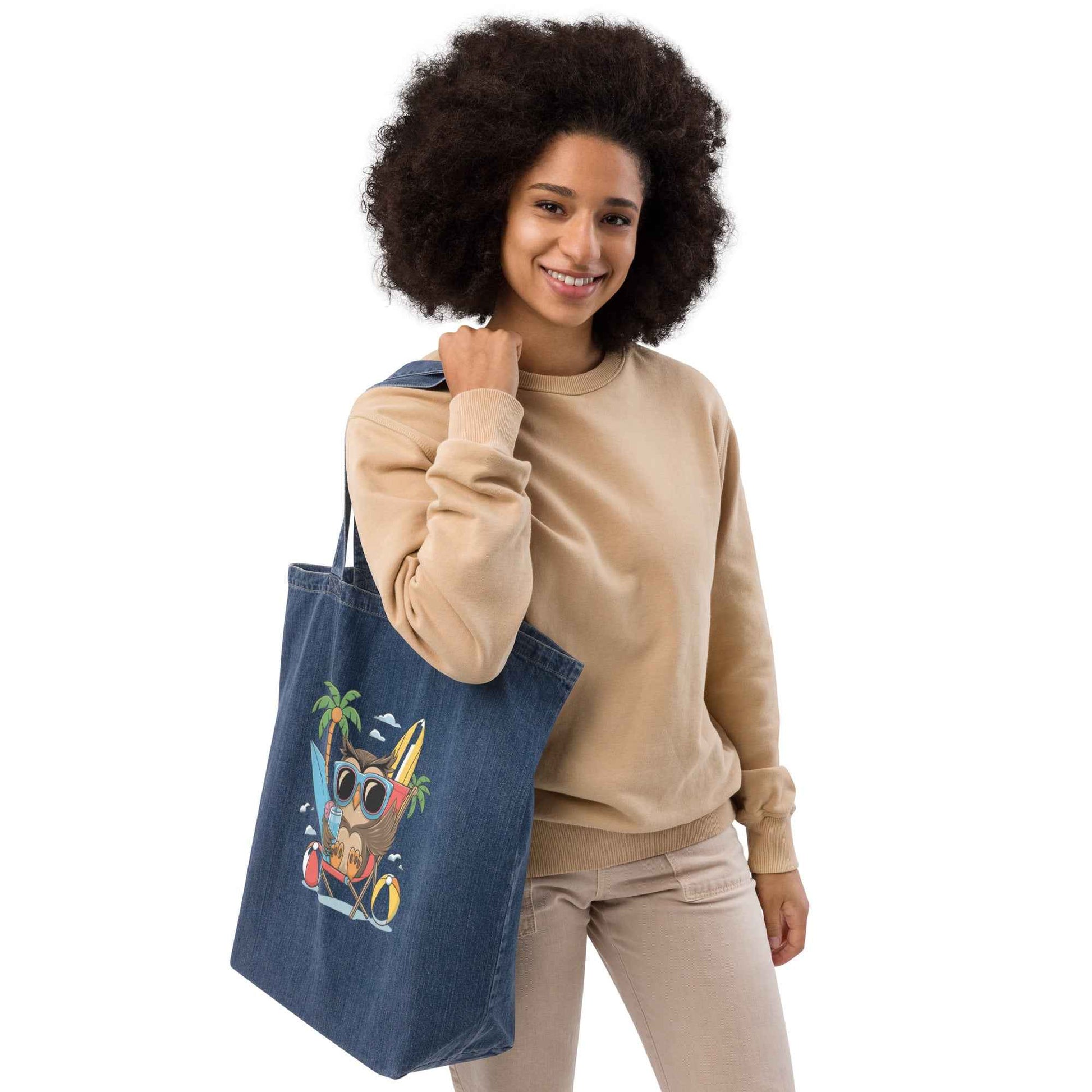 Owl Organic Denim Tote Bags - Sustainable Organic Denim Tote Bags for Everyday Durability Dudeily