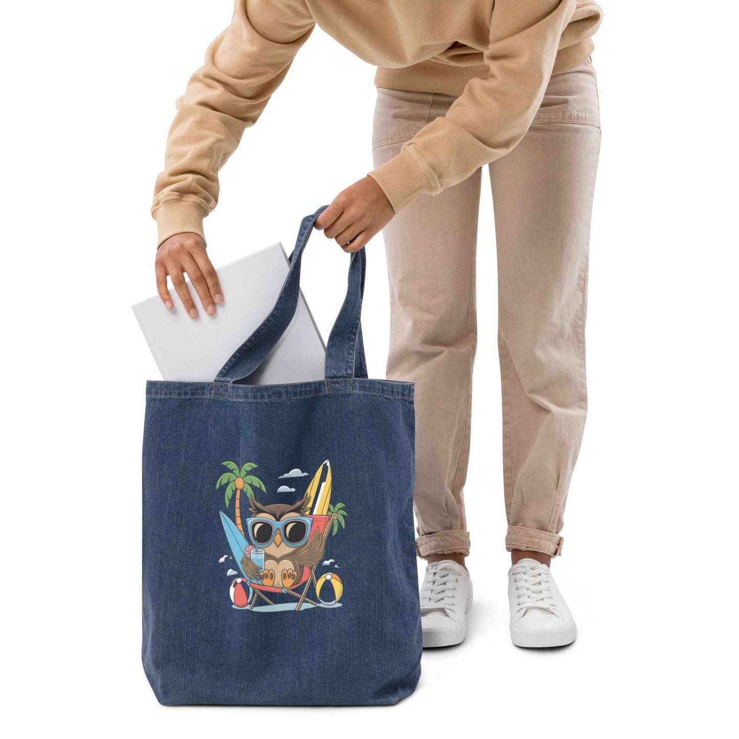 Owl Organic Denim Tote Bags - Sustainable Organic Denim Tote Bags for Everyday Durability Dudeily