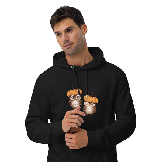 Unisex Eco Raglan Hoodie: Halloween Owl Sustainable Style USA Dudeily