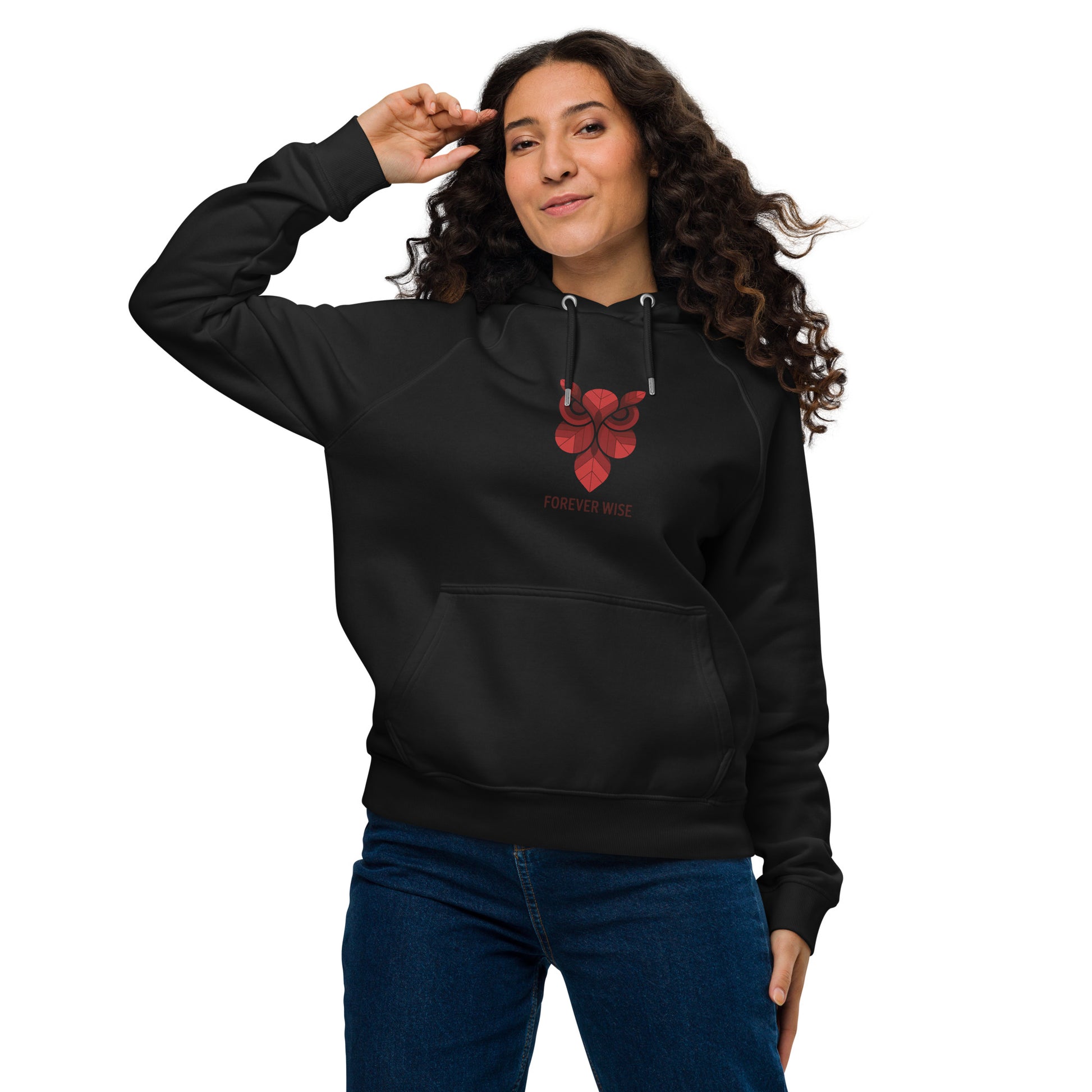 Unisex Eco Raglan Hoodie: 'Forever Wise' | Sustainable Owl Fashion USA Black Dudeily