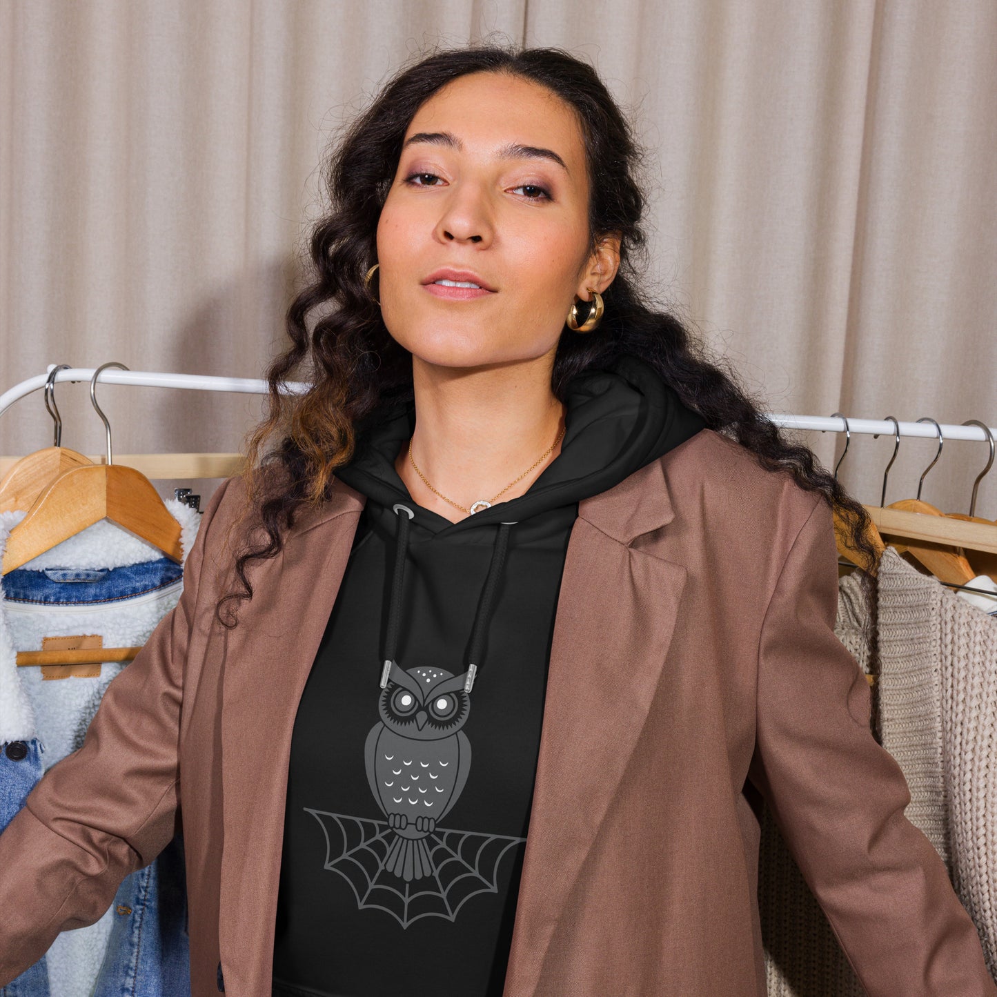 Unisex Eco Raglan Hoodie: Halloween Owl Sustainable Style USA Dudeily