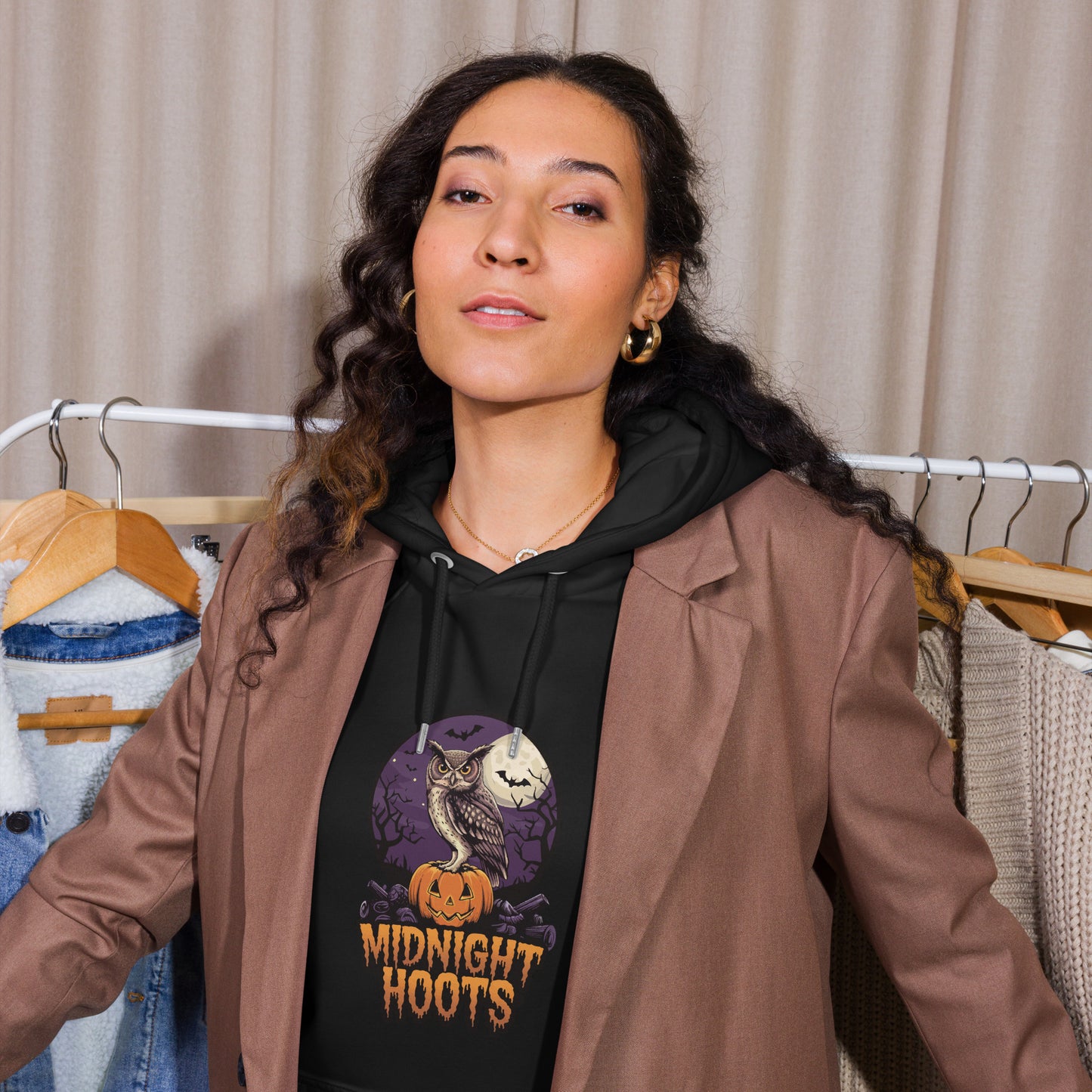 Unisex Eco Raglan Hoodie: Halloween Owl Sustainable Cozy Style USA Dudeily
