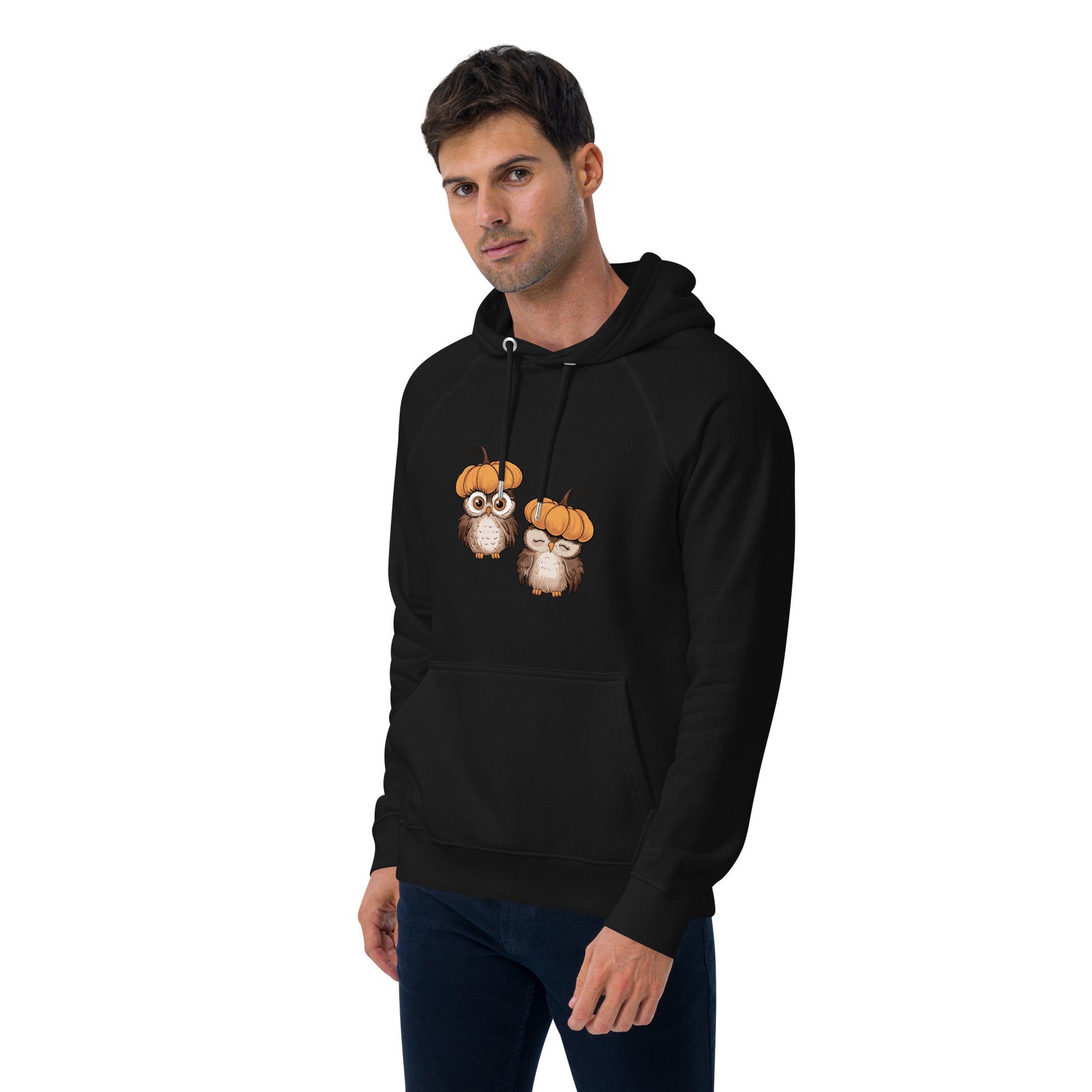 Unisex Eco Raglan Hoodie: Halloween Owl Sustainable Style USA Dudeily