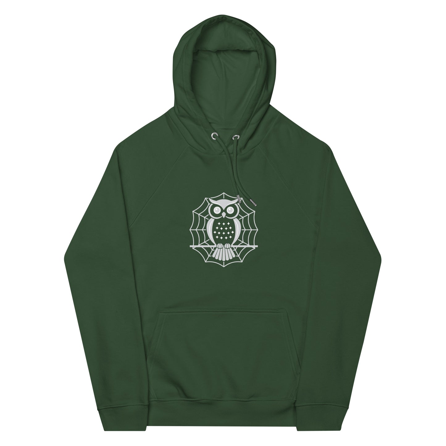 Unisex Eco Raglan Hoodie: Halloween Owl Cozy Sustainable Style USA Dudeily