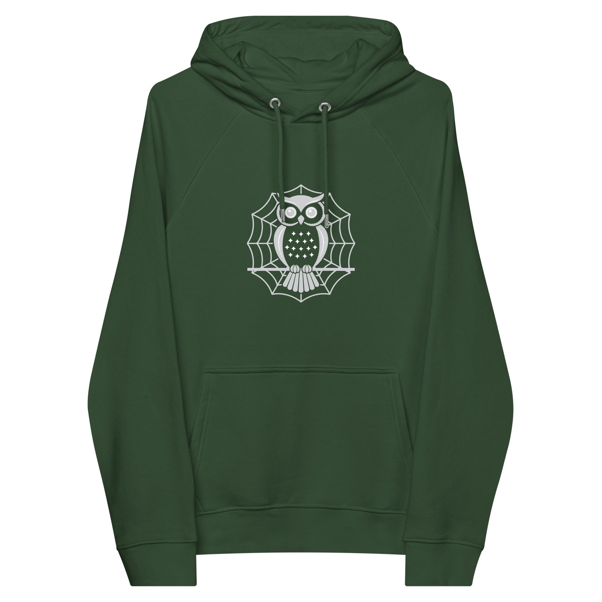 Unisex Eco Raglan Hoodie: Halloween Owl Cozy Sustainable Style USA Dudeily