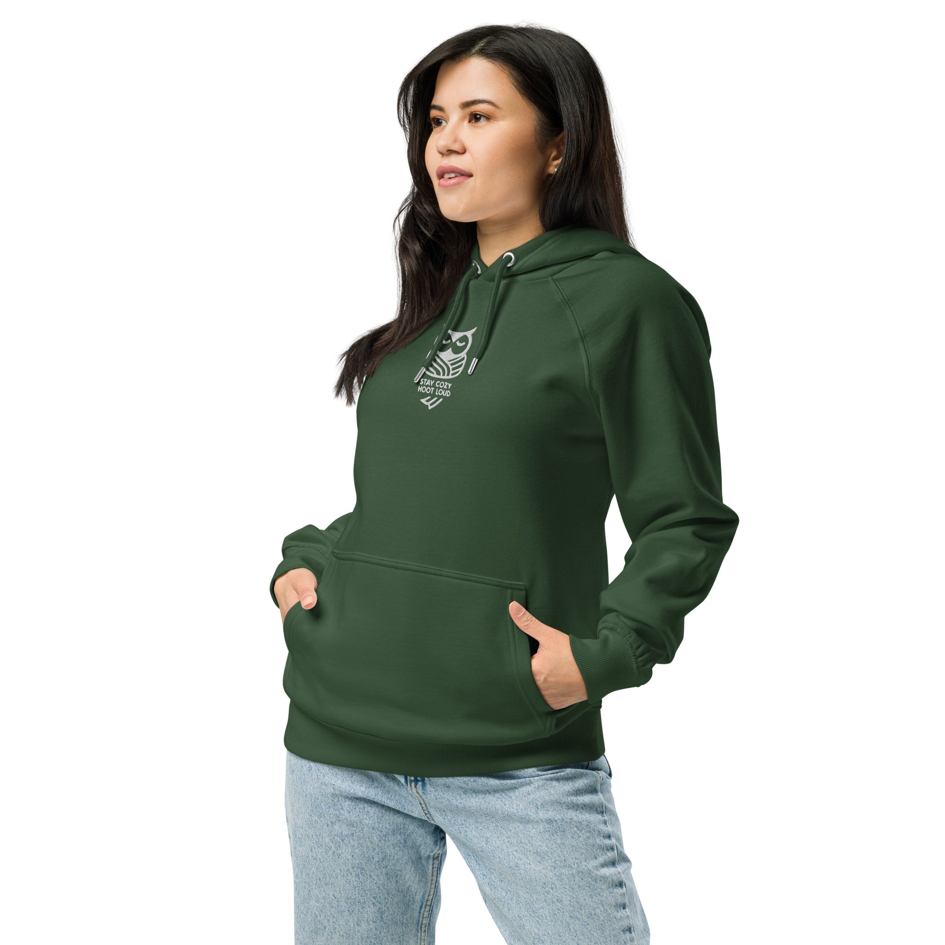 Sustainable Fashion USA | Owl Unisex Eco Raglan Hoodie: 'Stay Cozy Hoot Loud' in Fall Dudeily