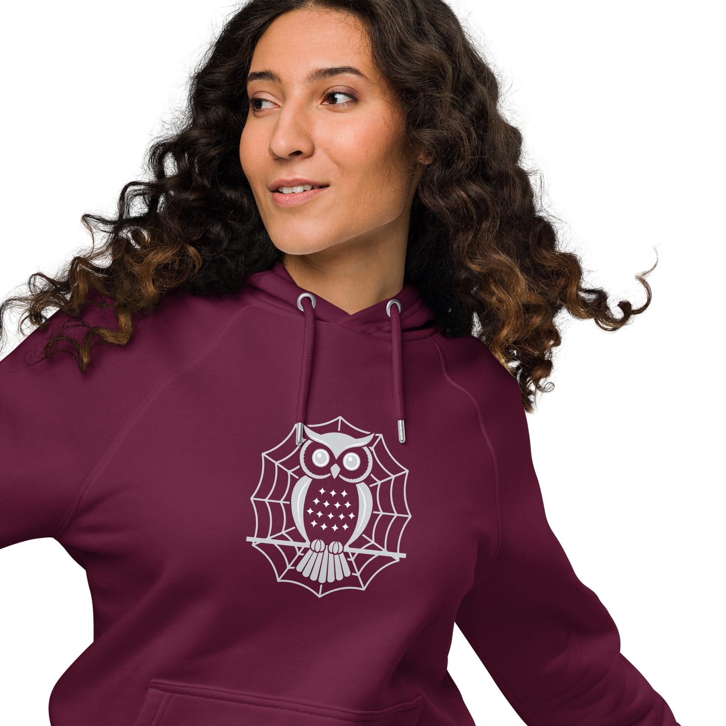 Unisex Eco Raglan Hoodie: Halloween Owl Cozy Sustainable Style USA Dudeily