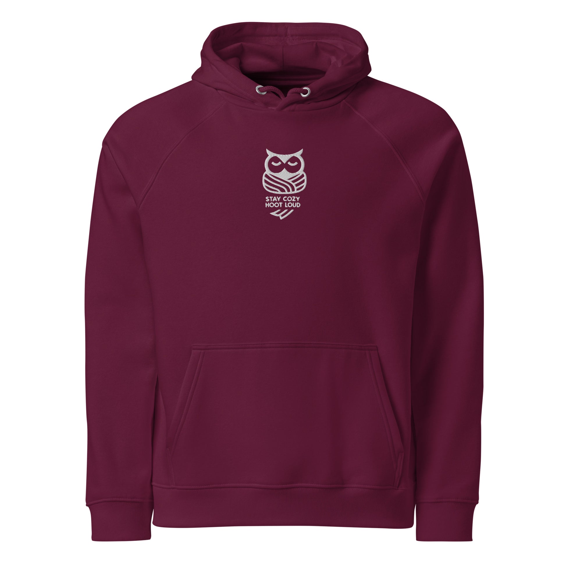 Sustainable Fashion USA | Owl Unisex Eco Raglan Hoodie: 'Stay Cozy Hoot Loud' in Fall Dudeily