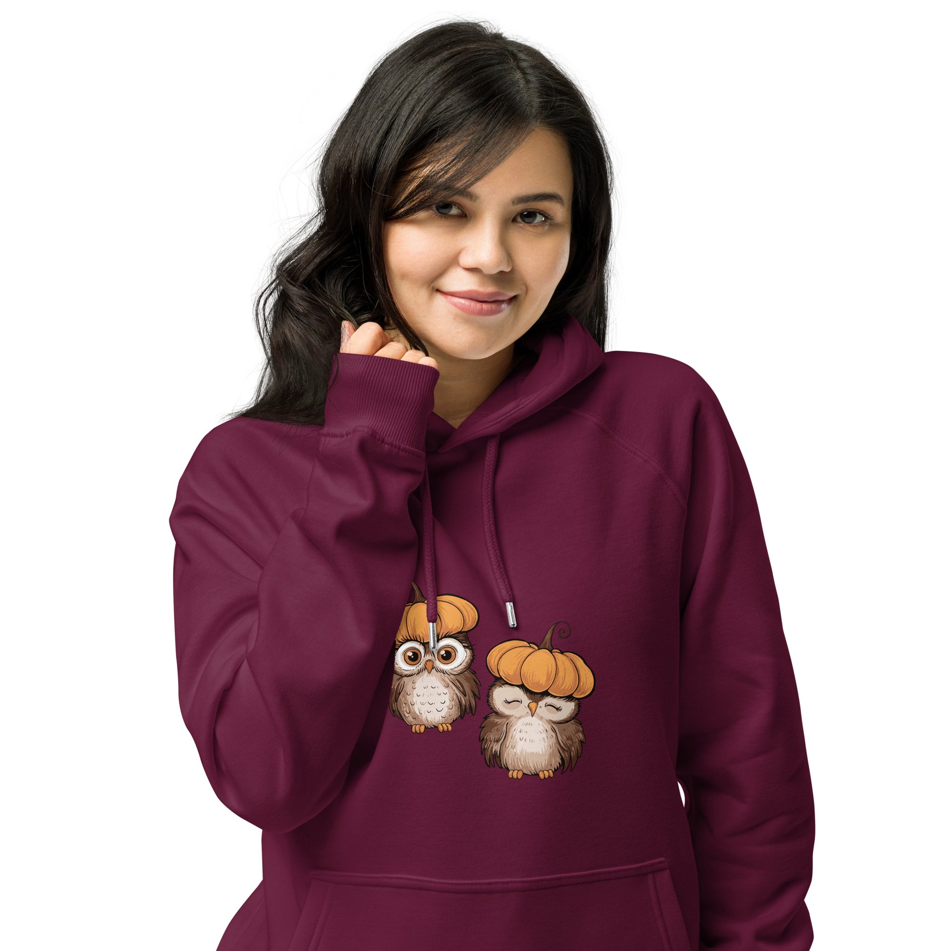 Unisex Eco Raglan Hoodie: Halloween Owl Sustainable Style USA Dudeily