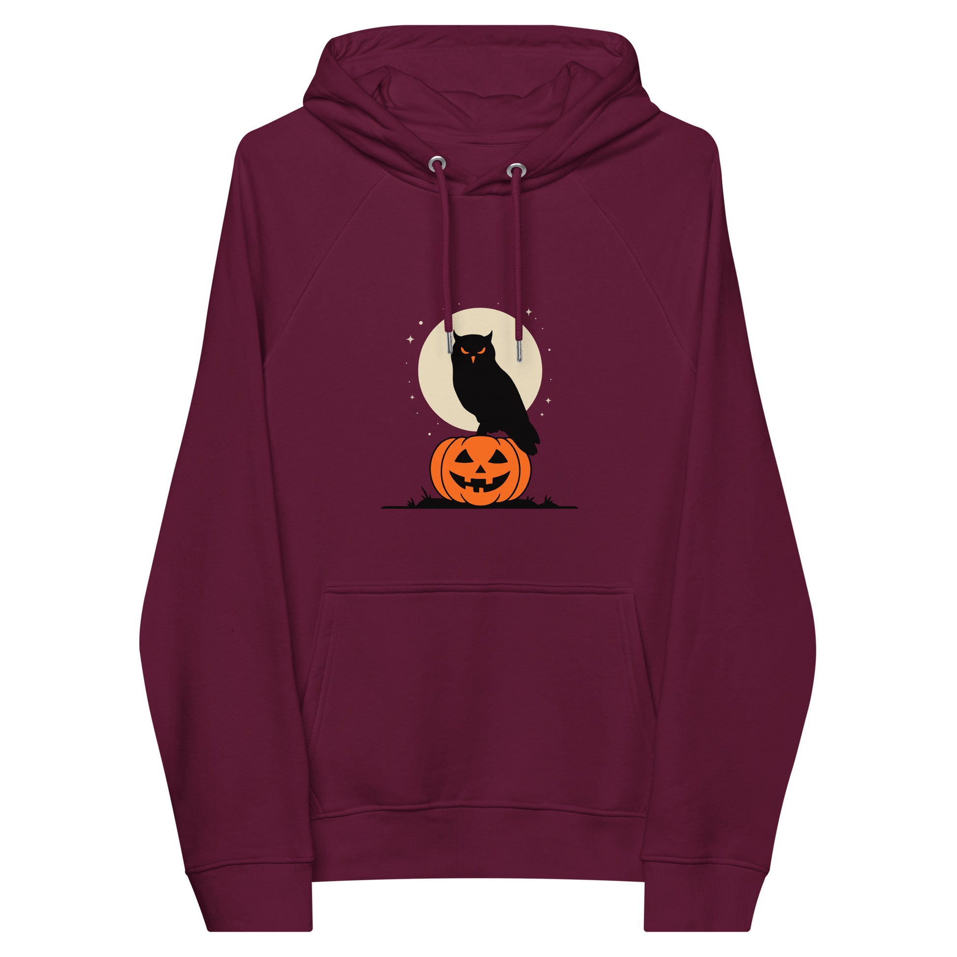 Unisex Eco Raglan Hoodie: Halloween Owl Cozy Sustainable Style USA Dudeily