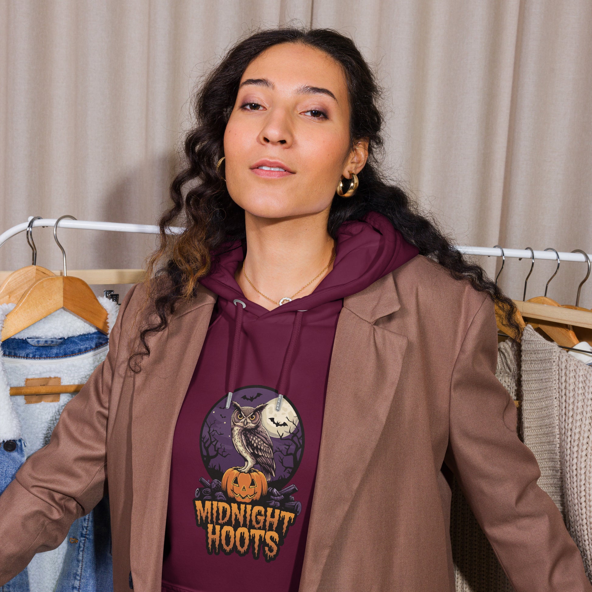 Unisex Eco Raglan Hoodie: Halloween Owl Sustainable Cozy Style USA Dudeily