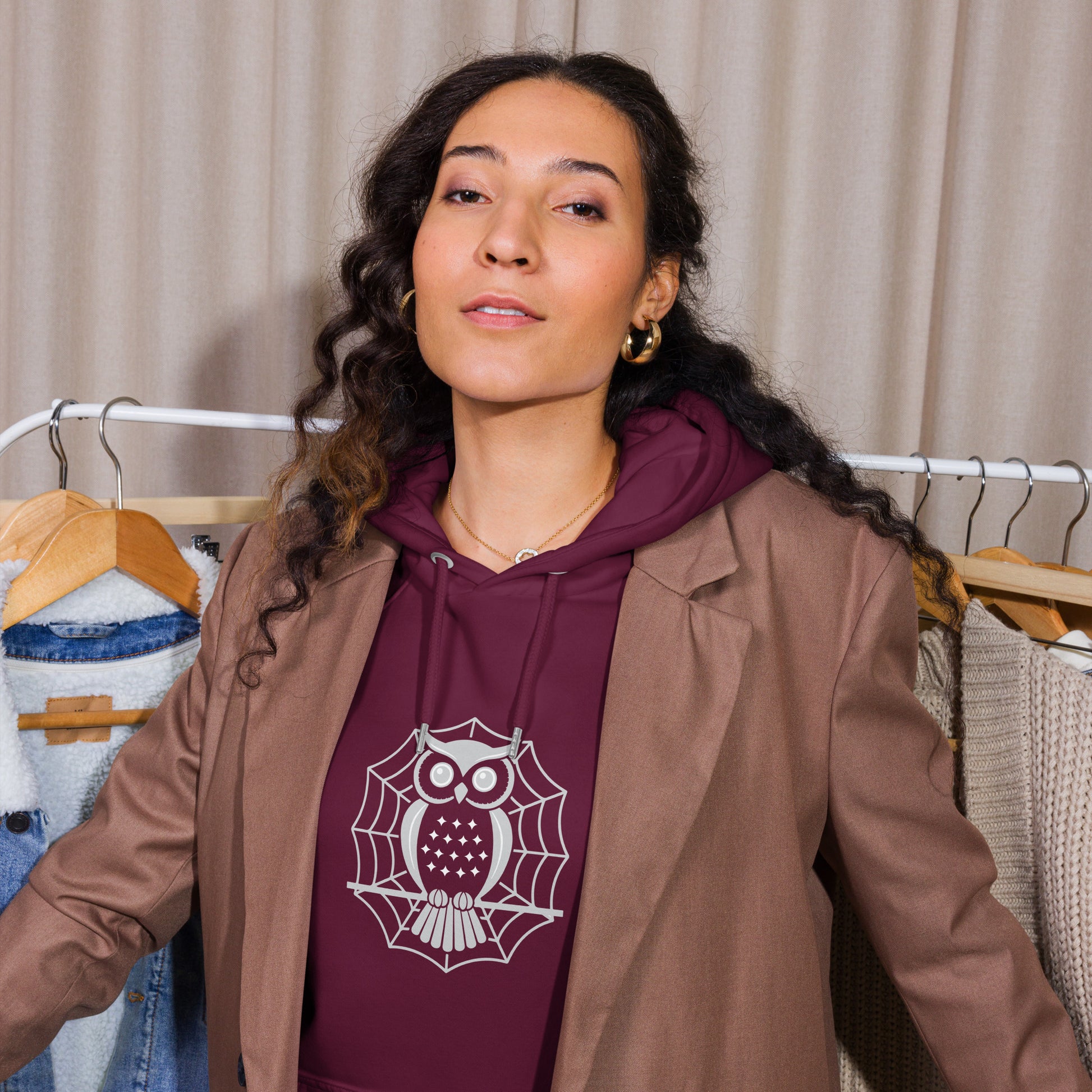 Unisex Eco Raglan Hoodie: Halloween Owl Cozy Sustainable Style USA Dudeily