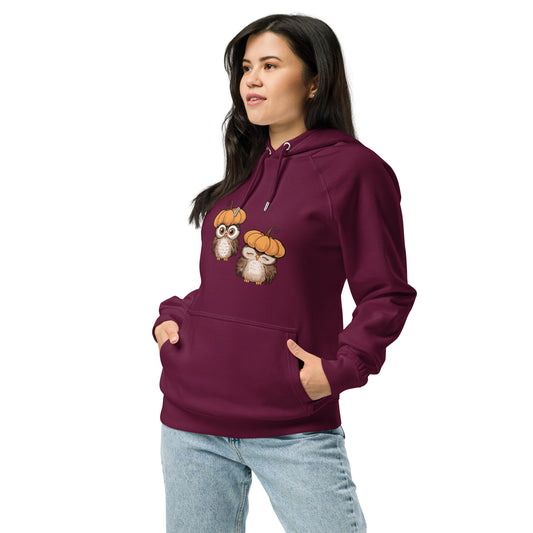 Unisex Eco Raglan Hoodie: Halloween Owl Sustainable Style USA Burgundy Dudeily