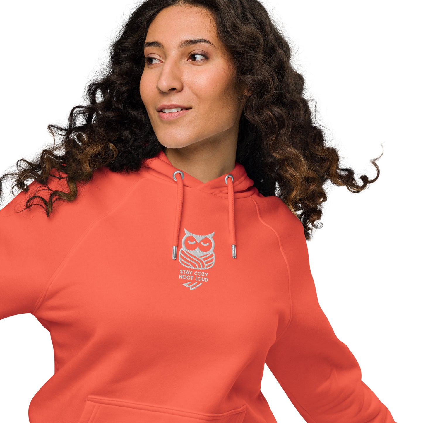 Sustainable Fashion USA-Owl Unisex Eco Raglan Hoodie: 'Stay Cozy Hoot Loud' in Fall Burnt Orange Dudeily