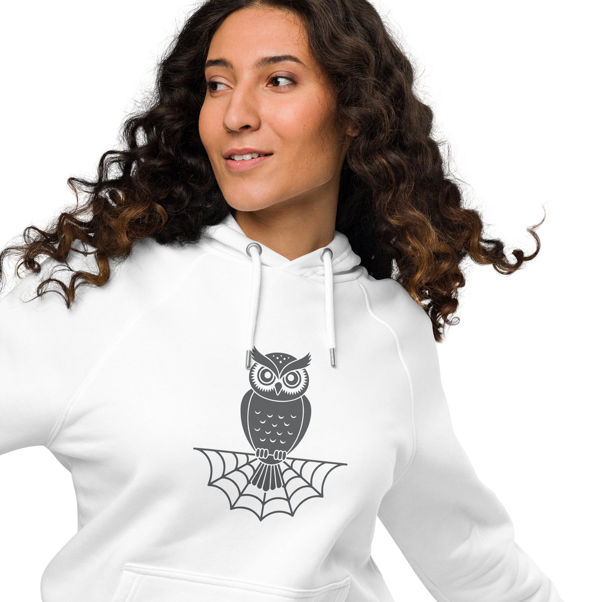 Unisex Eco Raglan Hoodie: Halloween Owl Sustainable Style USA Dudeily