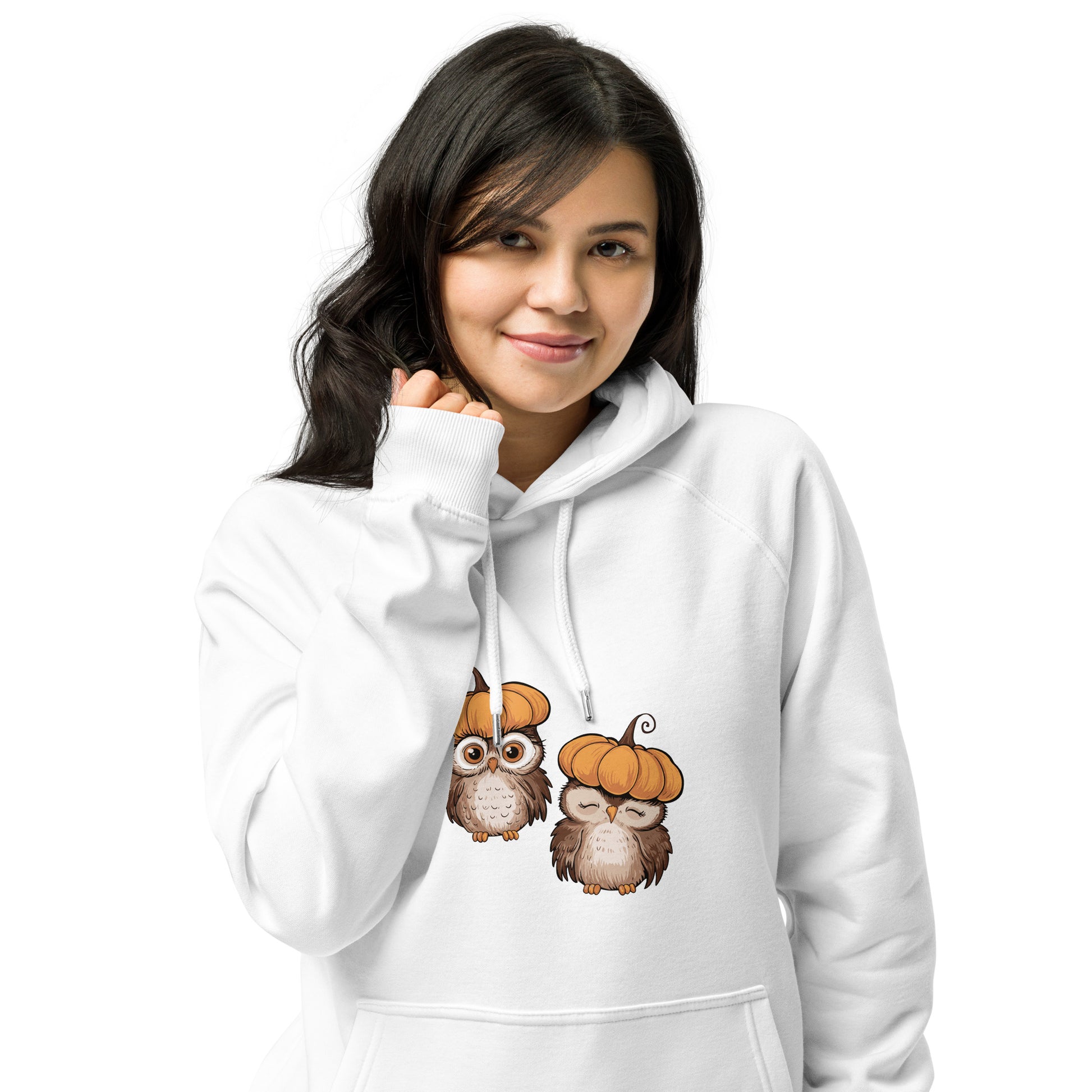 Unisex Eco Raglan Hoodie: Halloween Owl Sustainable Style USA Dudeily