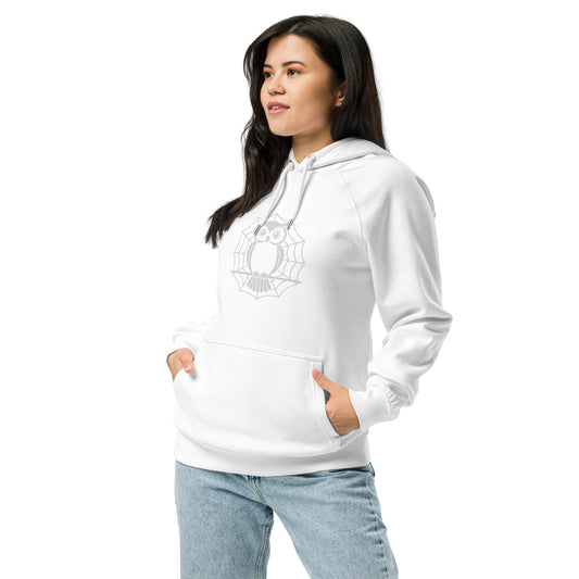 Unisex Eco Raglan Hoodie: Halloween Owl Cozy Sustainable Style USA White Dudeily