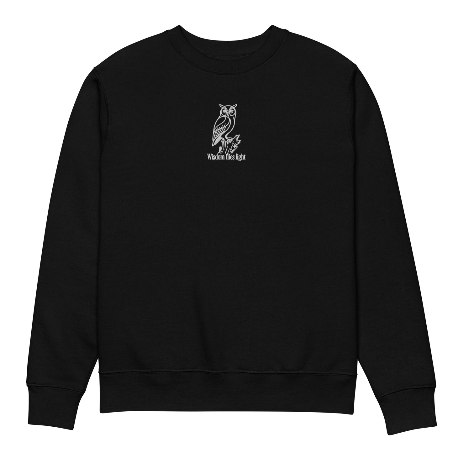 Owl Unisex Eco Sweatshirt: 'Wisdom Flies Light' in Fall | Sustainable Fashion USA Dudeily