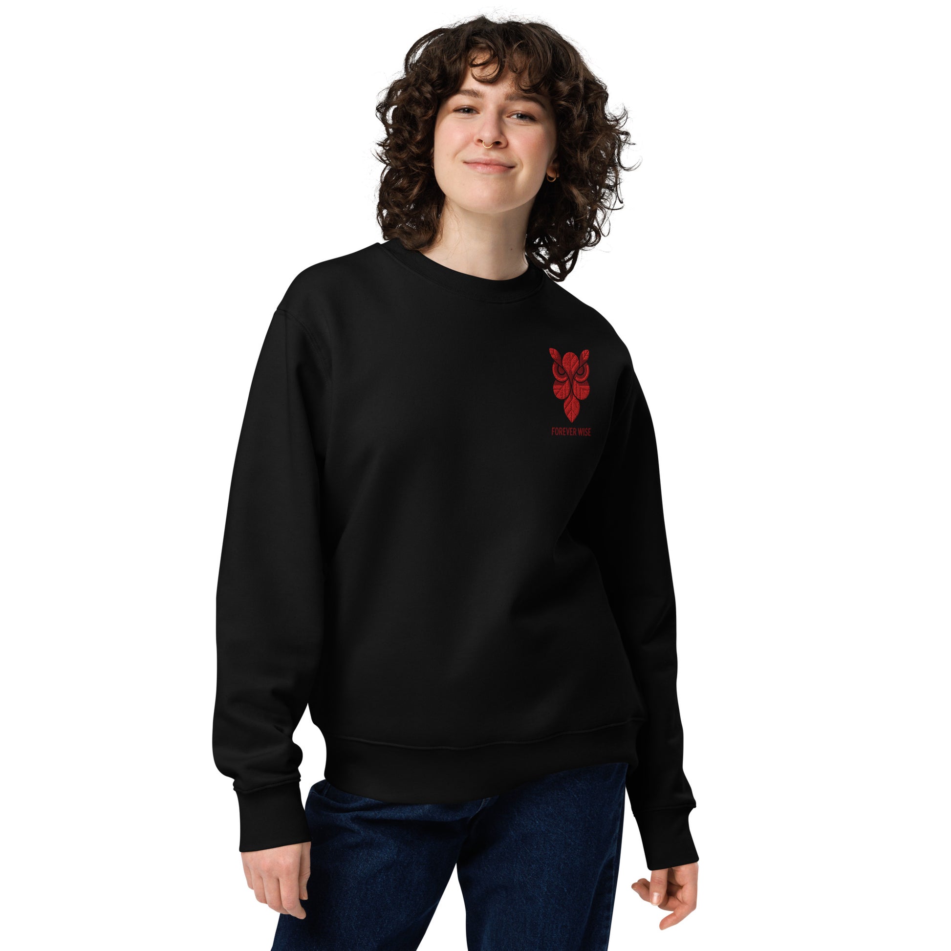 Owl Unisex Eco Sweatshirt: 'Forever Wise' in Fall | Sustainable Fashion USA Black Dudeily