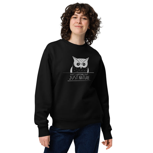 Unisex Eco Sweatshirt: 'Stay Cozy Hoot Loud' in Fall | Eco-Friendly Owl Apparel USA Black Dudeily