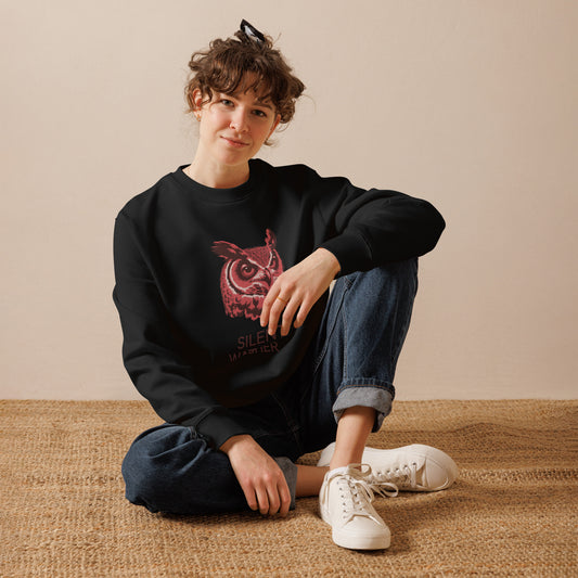 Unisex Eco Sweatshirt: ‘Silent Watcher’ in Fall | Eco-Friendly Owl Apparel USA Dudeily