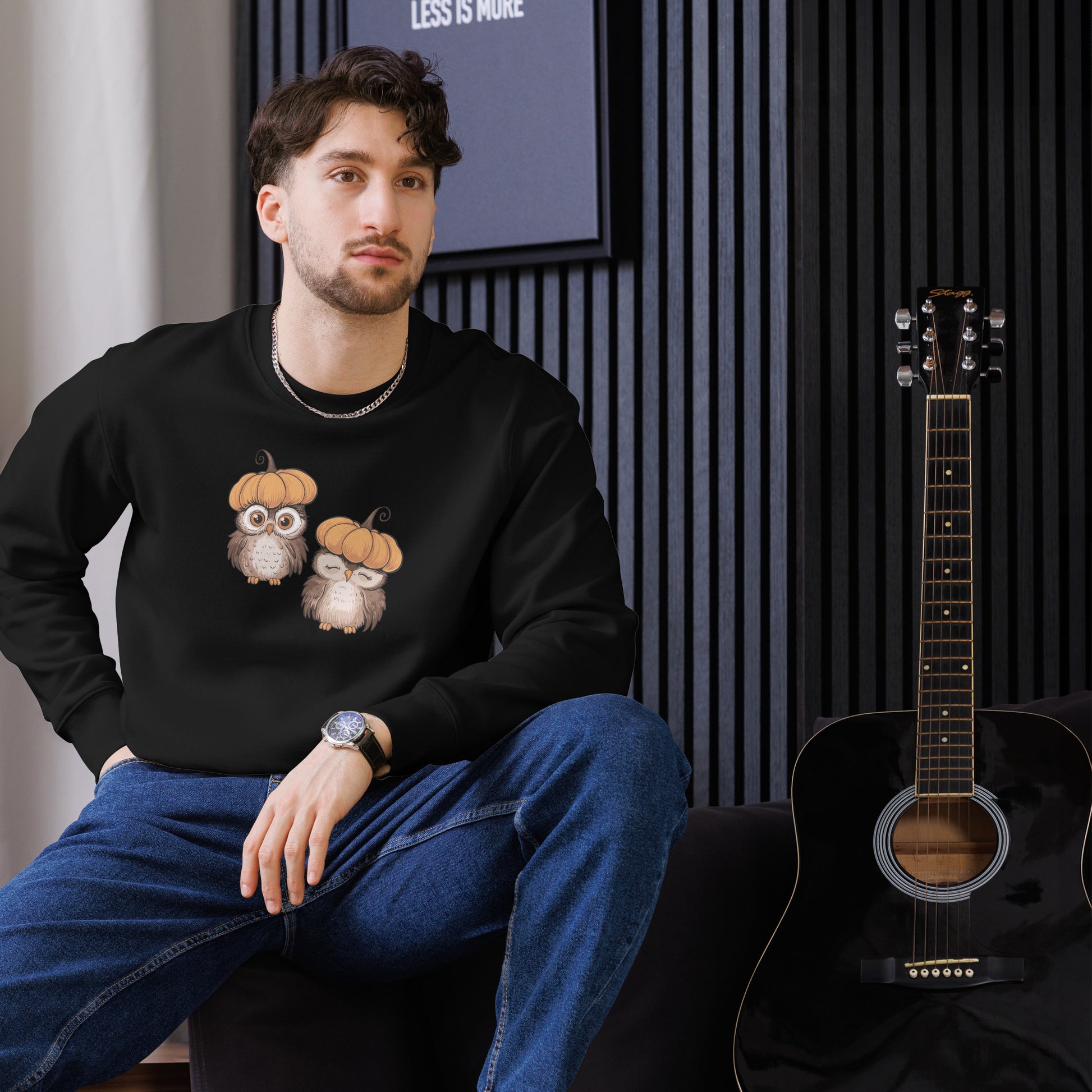 Unisex Eco Sweatshirt: Halloween Owl Sustainable Cozy Style USA Dudeily