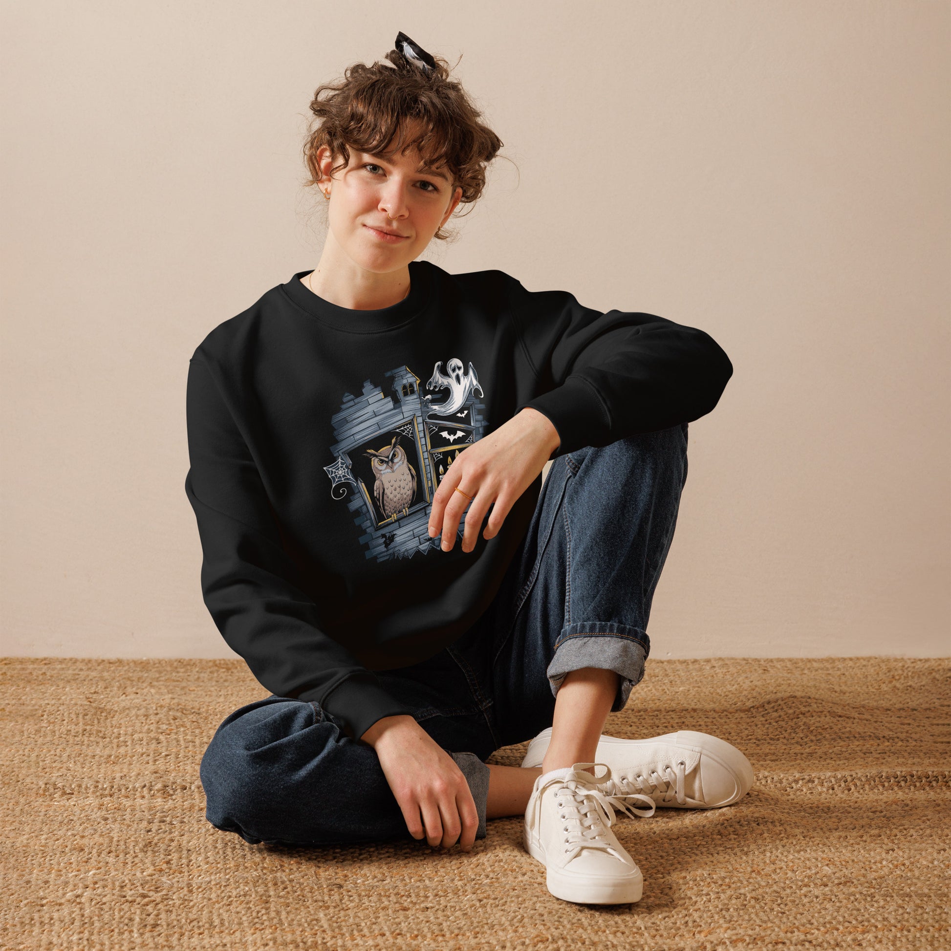 Unisex Eco Sweatshirt: Halloween Owl Cozy Sustainable Style USA Dudeily