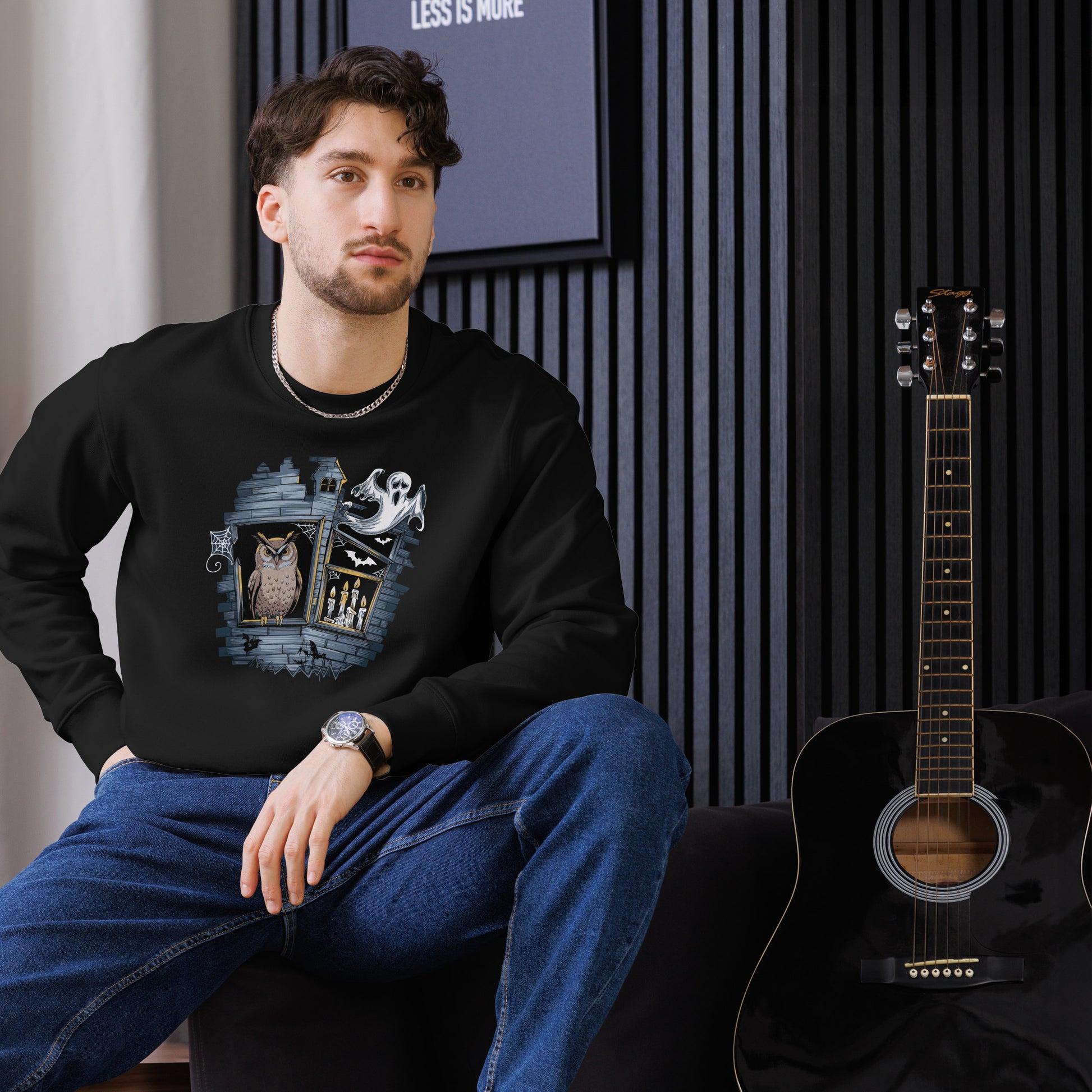 Unisex Eco Sweatshirt: Halloween Owl Cozy Sustainable Style USA Dudeily