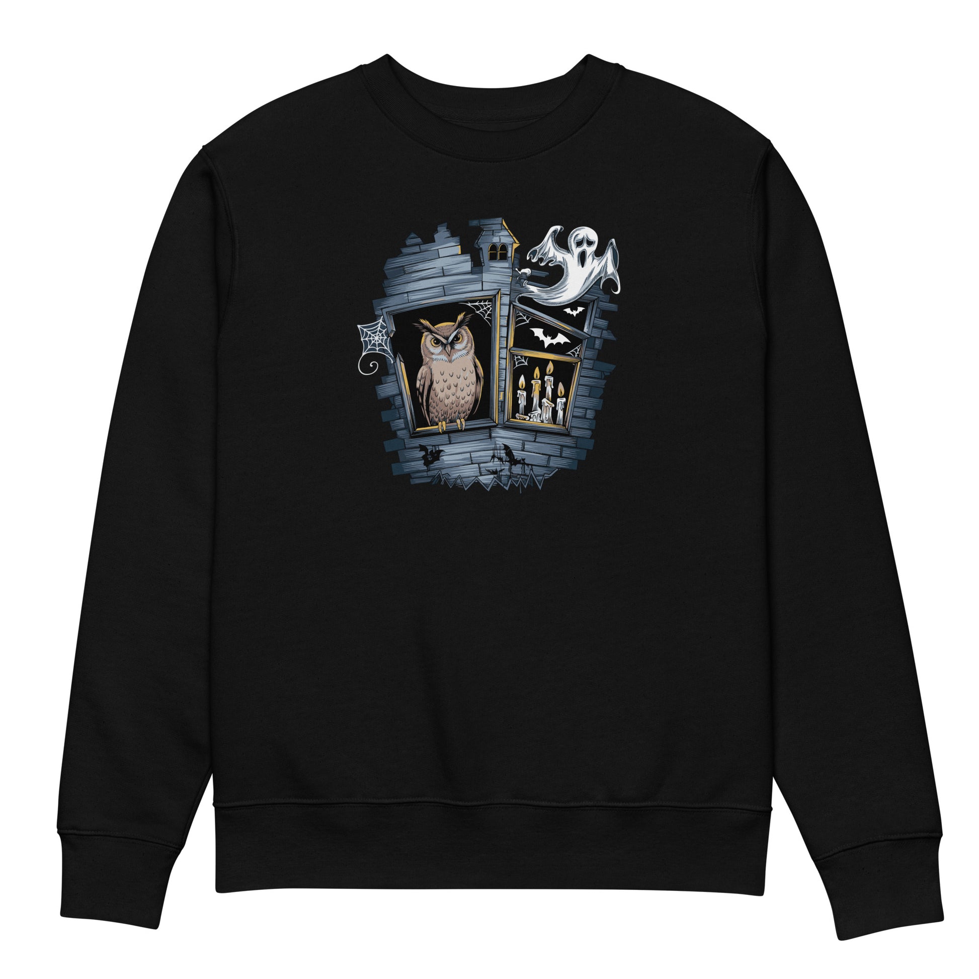 Unisex Eco Sweatshirt: Halloween Owl Cozy Sustainable Style USA Dudeily