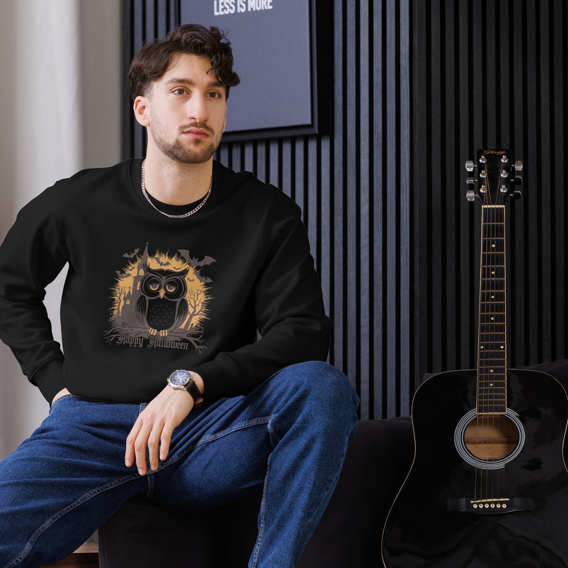 Unisex Eco Sweatshirt: Halloween Owl Cozy Sustainable Style USA Dudeily