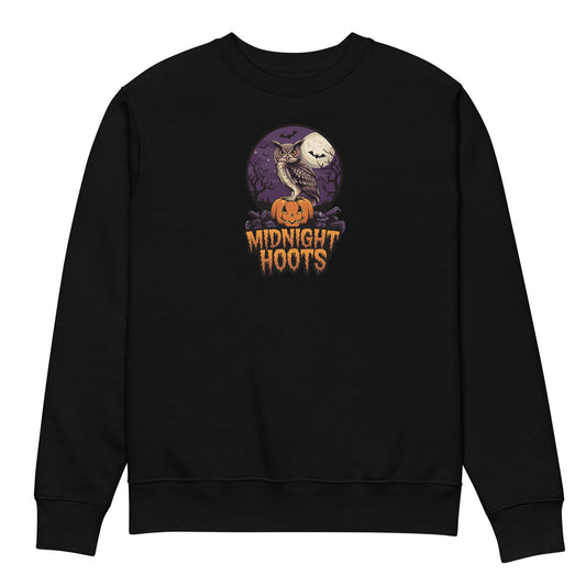 Unisex Eco Sweatshirt: Halloween Owl Cozy Sustainable Fashion USA Black Dudeily