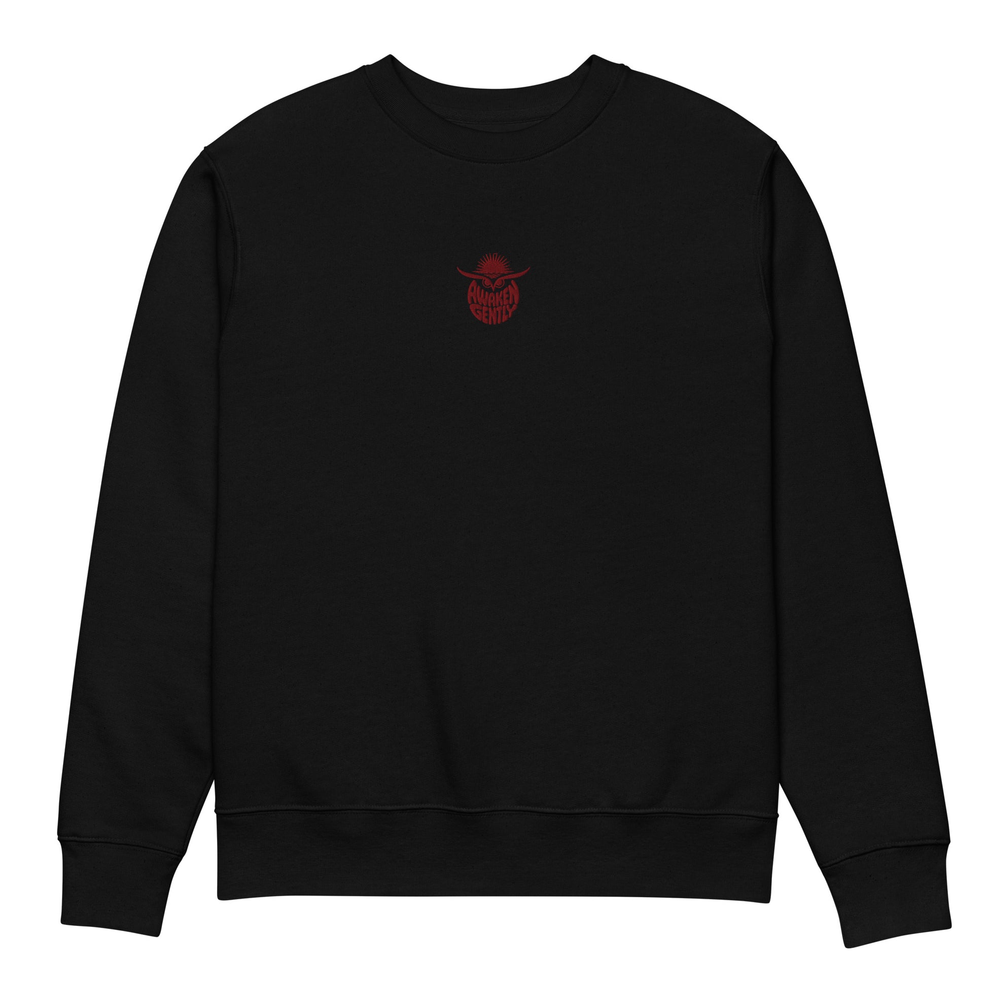Unisex Eco Sweatshirt "Awaken Gently" – Embroidered Eco-Friendly Owl Clothing Black Dudeily
