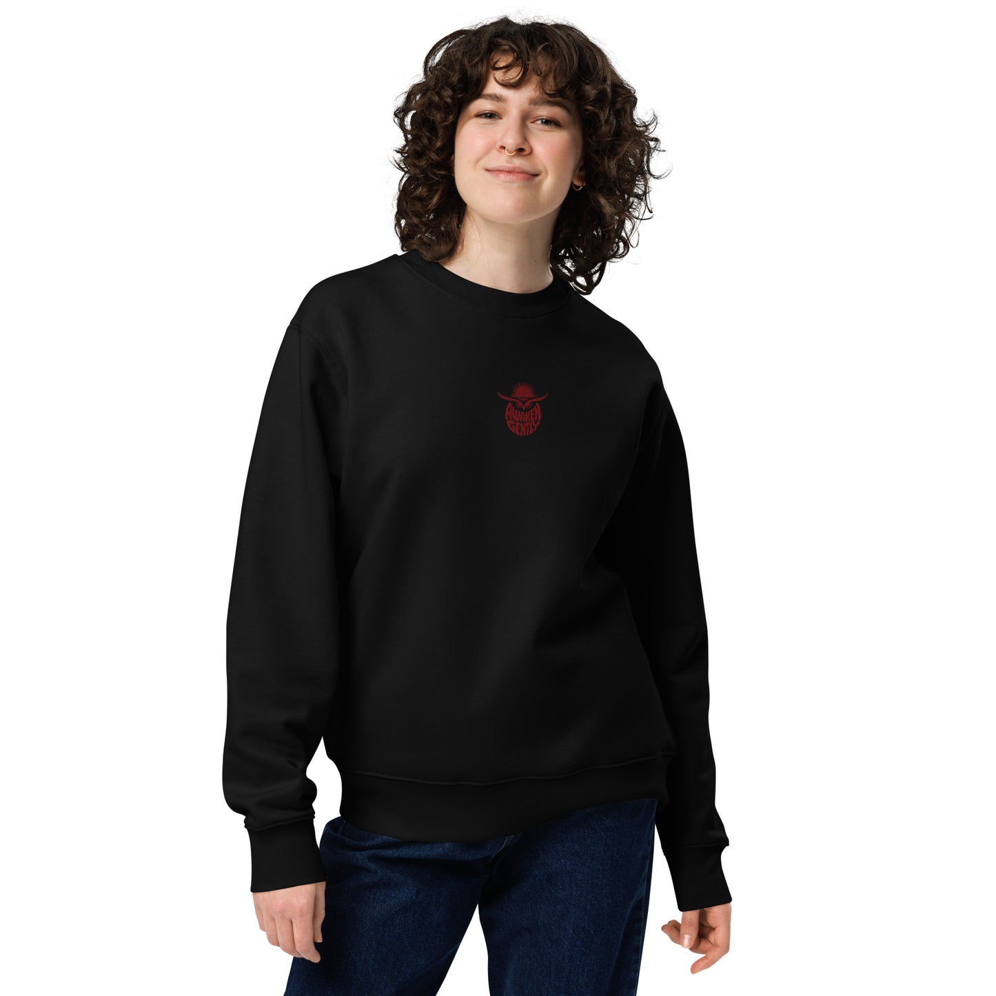 Unisex Eco Sweatshirt "Awaken Gently" – Embroidered Eco-Friendly Owl Clothing Dudeily