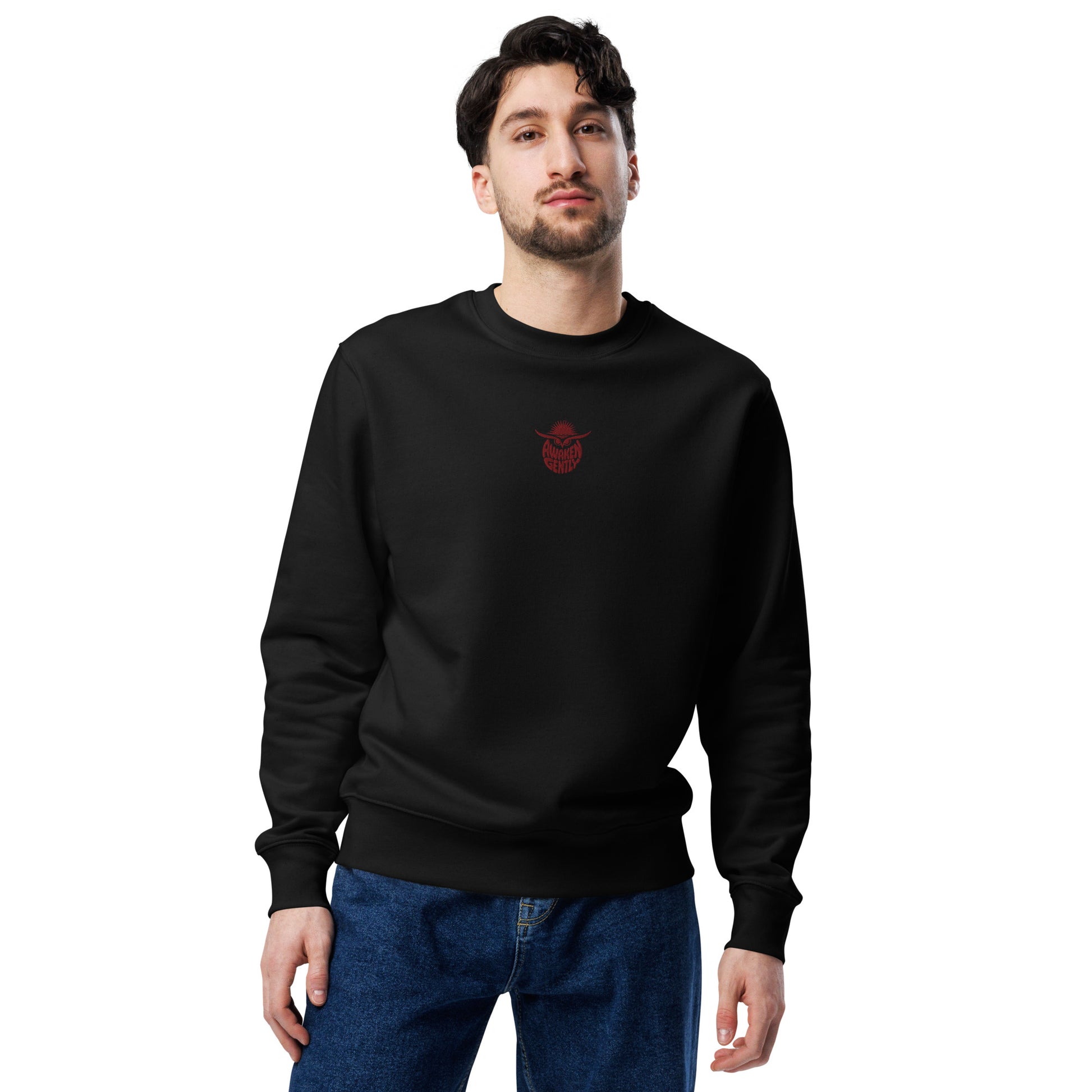 Unisex Eco Sweatshirt "Awaken Gently" – Embroidered Eco-Friendly Owl Clothing Dudeily