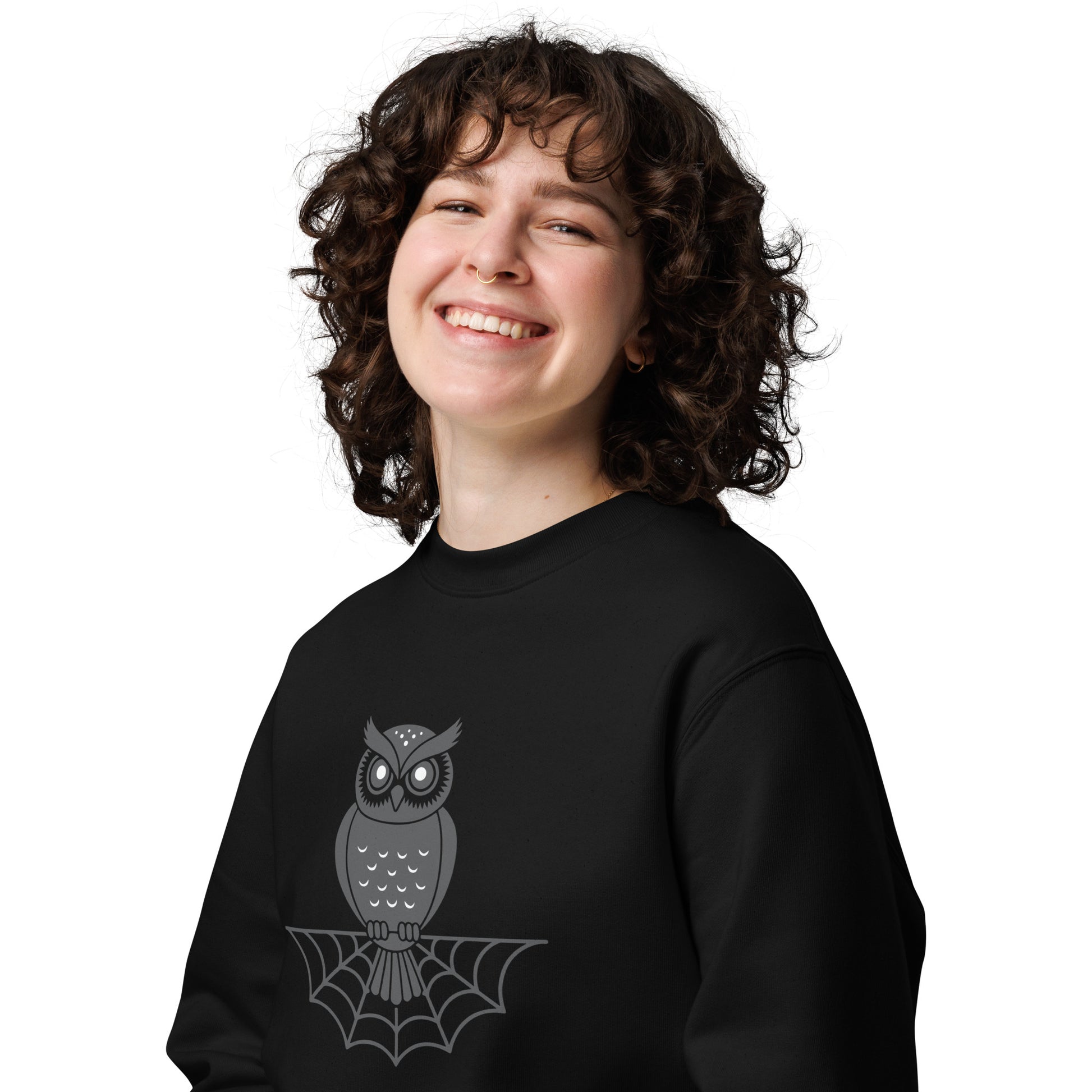 Unisex Eco Sweatshirt: Halloween Owl Cozy Sustainable Style USA Dudeily